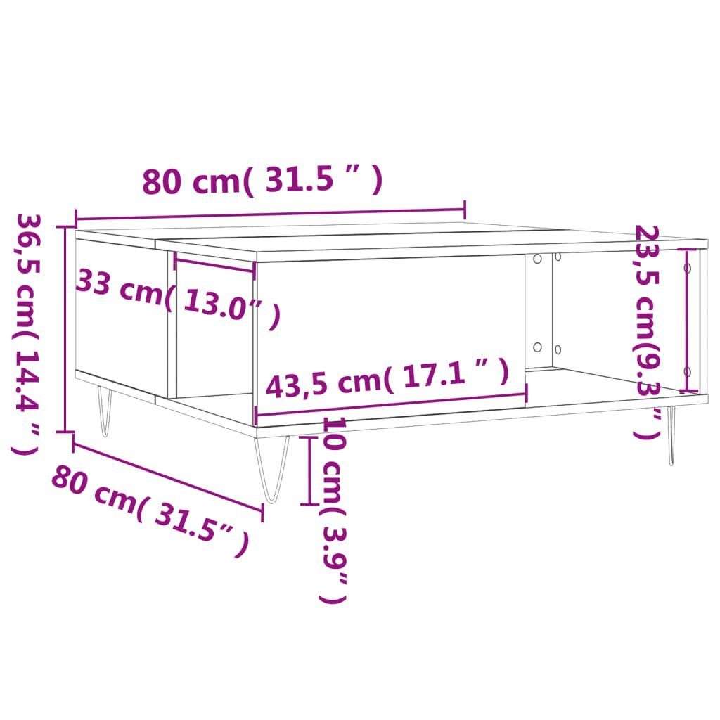 vidaXL Couchtisch Holzwerkstoff Räuchereiche | Couchtisch Räuchereiche cm (1-St) 80x80x36,5 Räuchereiche