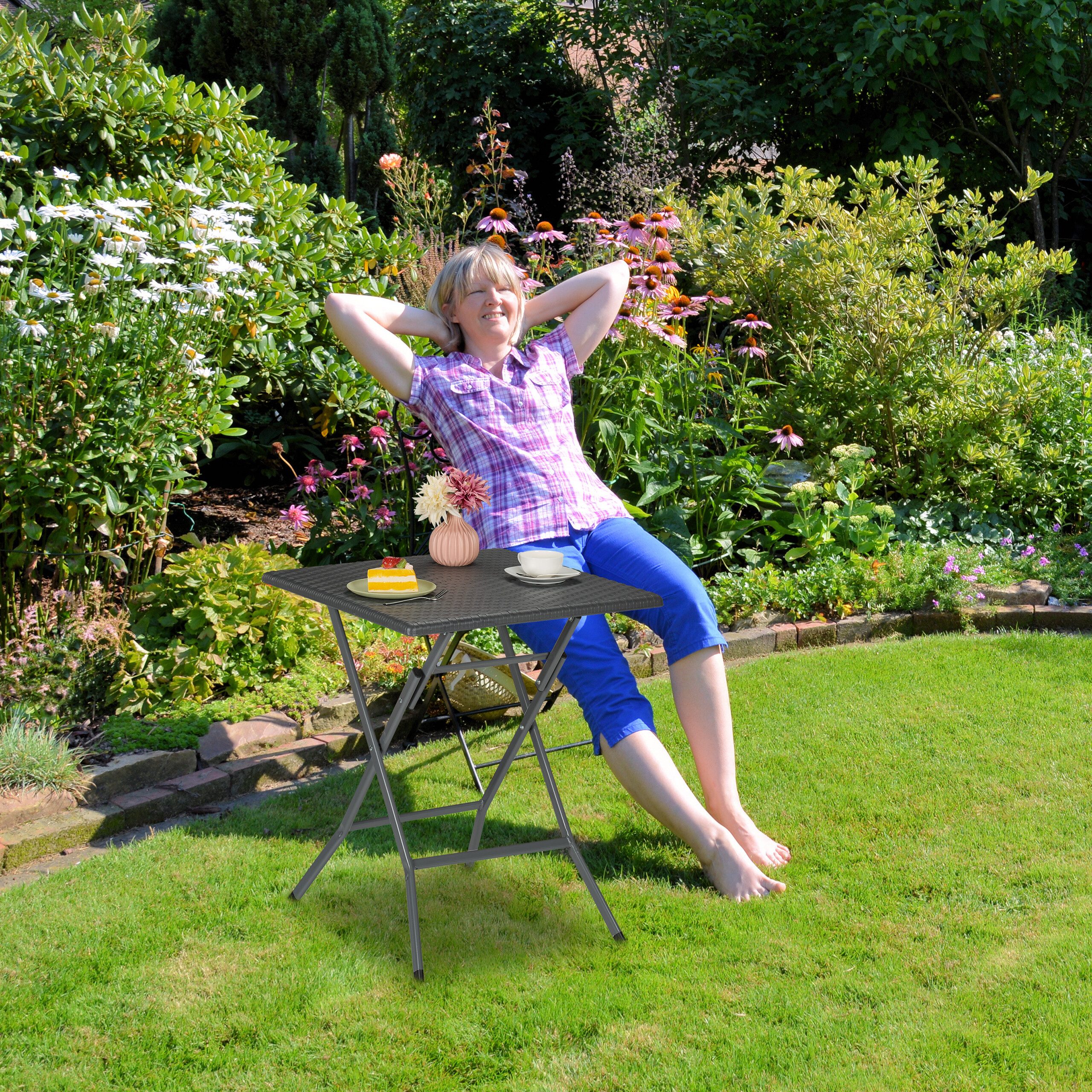 relaxdays Gartentisch in grauer Rattanoptik