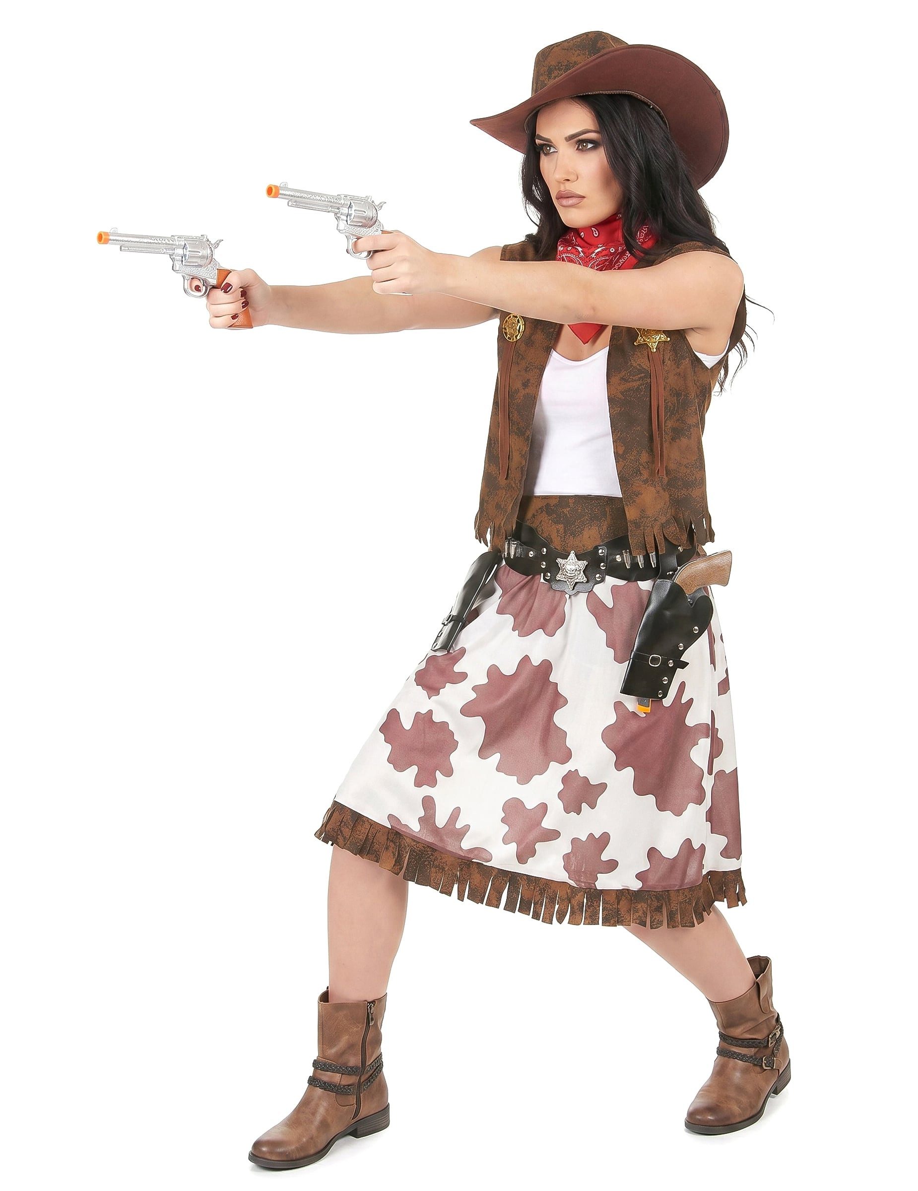 Kostüm Cowgirl Damen-Kostüm gefleckt braun-weiss