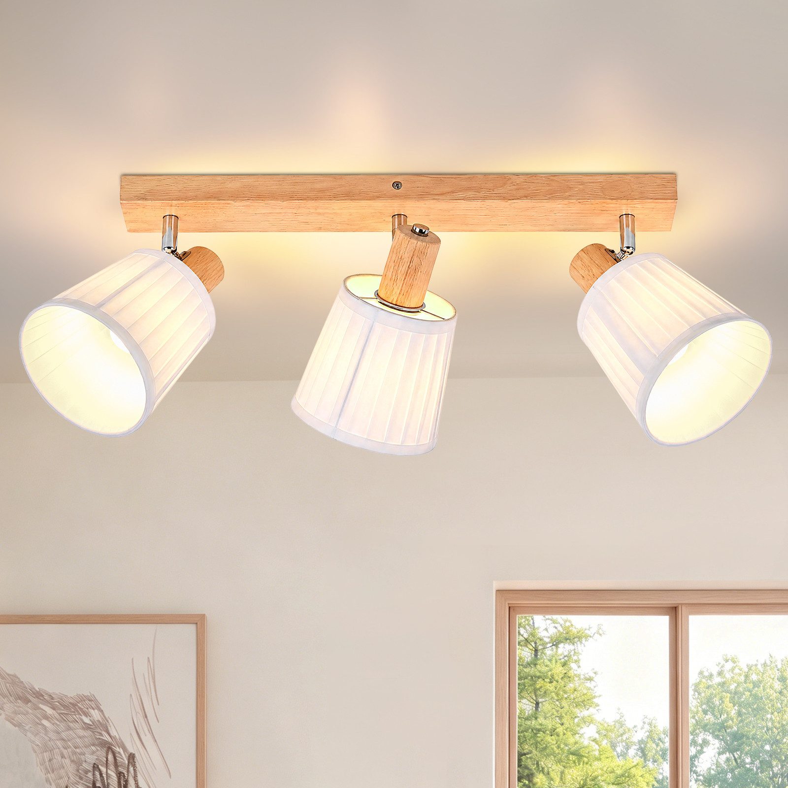 Nettlife Deckenstrahler Retro 1/2/3/4Flammig Holz Deckenleuchte E14 Vintage Boho Deckenspots, Schwenkbar 350°, ohne Leuchtmittel, für Wohnzimmer Schlafzimmer Küche Flur