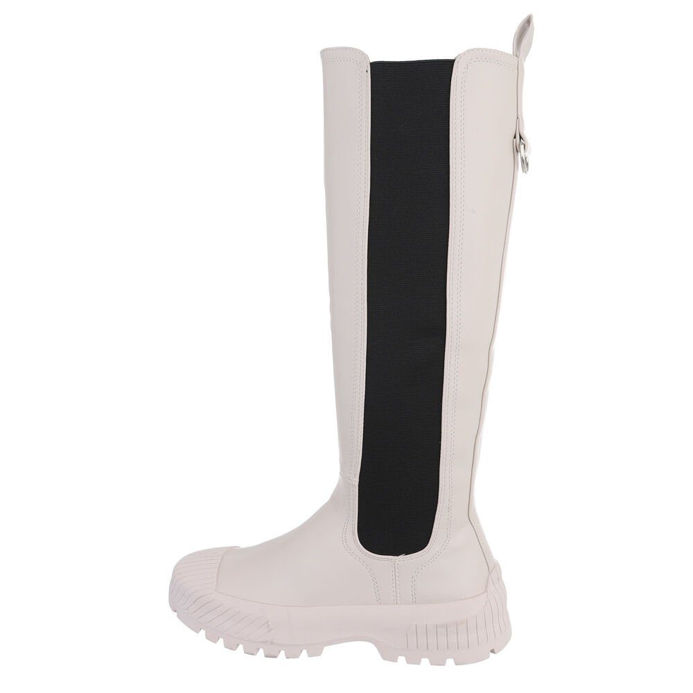 Ital-Design Damen Freizeit Plateaustiefel (78060020) Flach Plateaustiefel in Beige