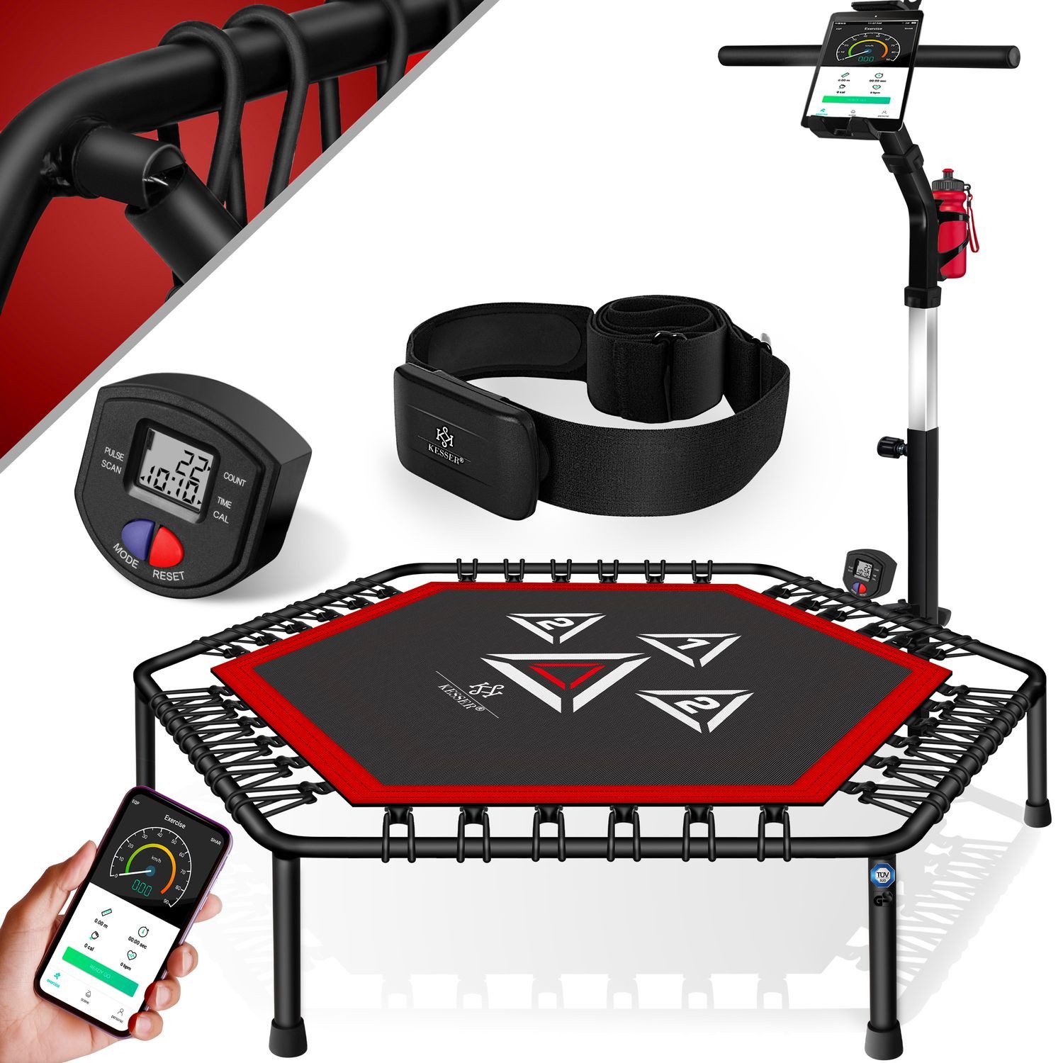 KESSER Fitnesstrampolin, Smart Fitness Trampolin FT-X990, inkl. Pulsgurt,TÜV/GS