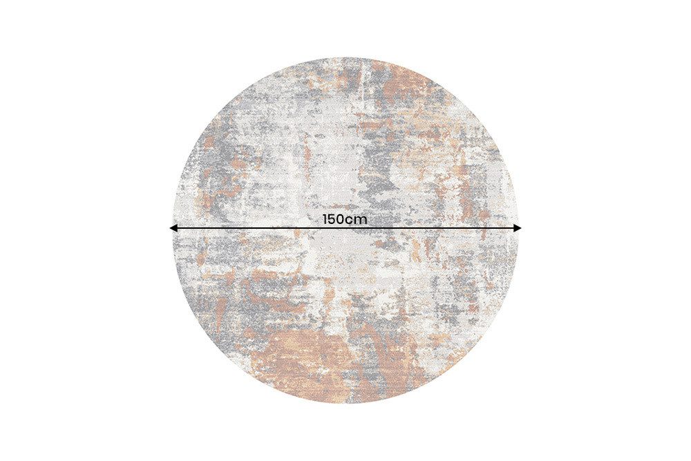 riess-ambiente Designteppich MODERN ART 150cm beige/grau/kupfer - Polyester, Kurzflor, Indoor, rund, rund, Höhe: 0.7 mm, Matte mit kunstvollem Muster - ideal für minimalistische Einrichtung