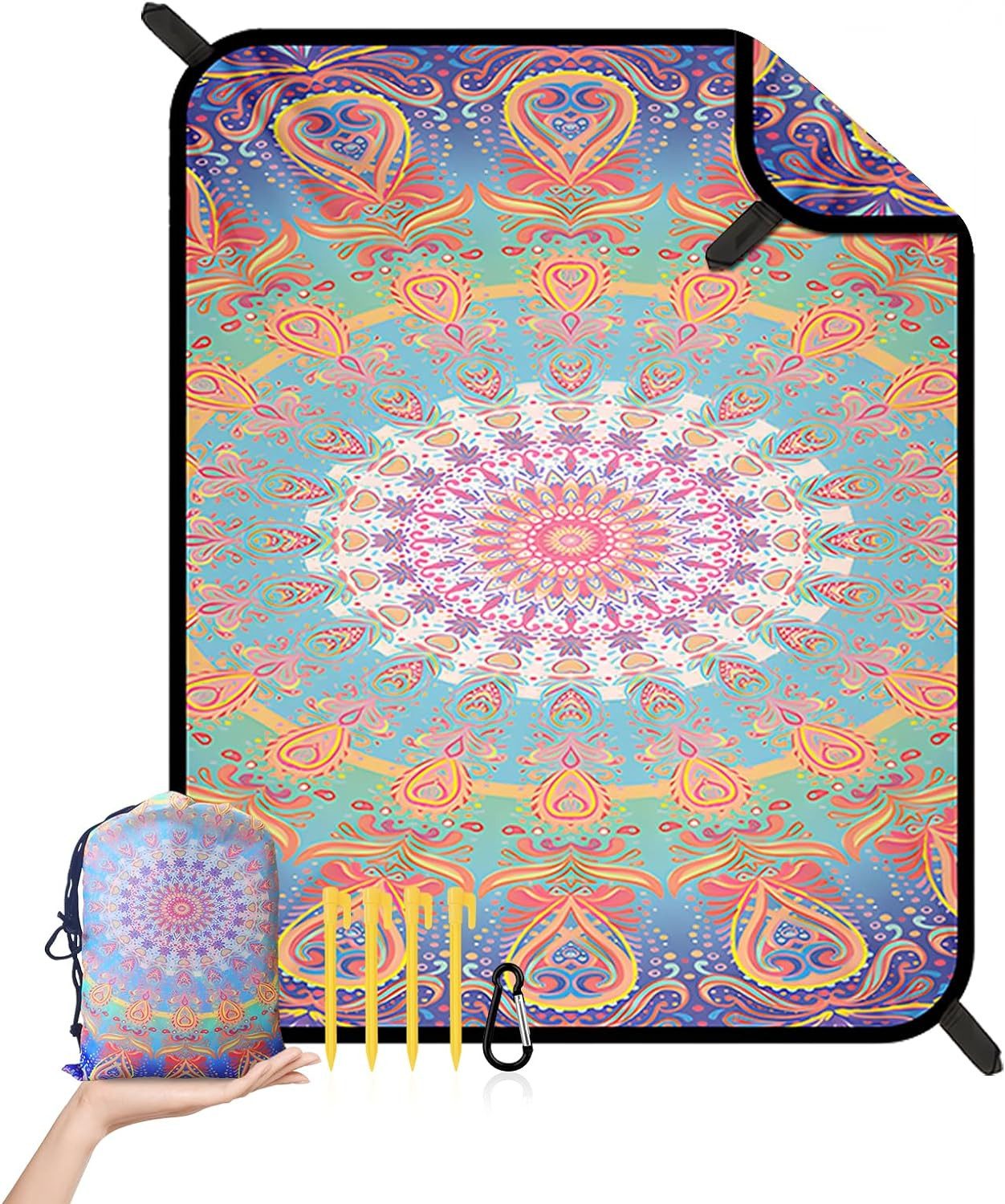 Picknickdecke Stranddecke Sandfrei - 180x220 cm Strapazierfähiges Picknickdecke, Agger, Kompakt Waschbar Strandmatte für Strand, Wandern, Reisen