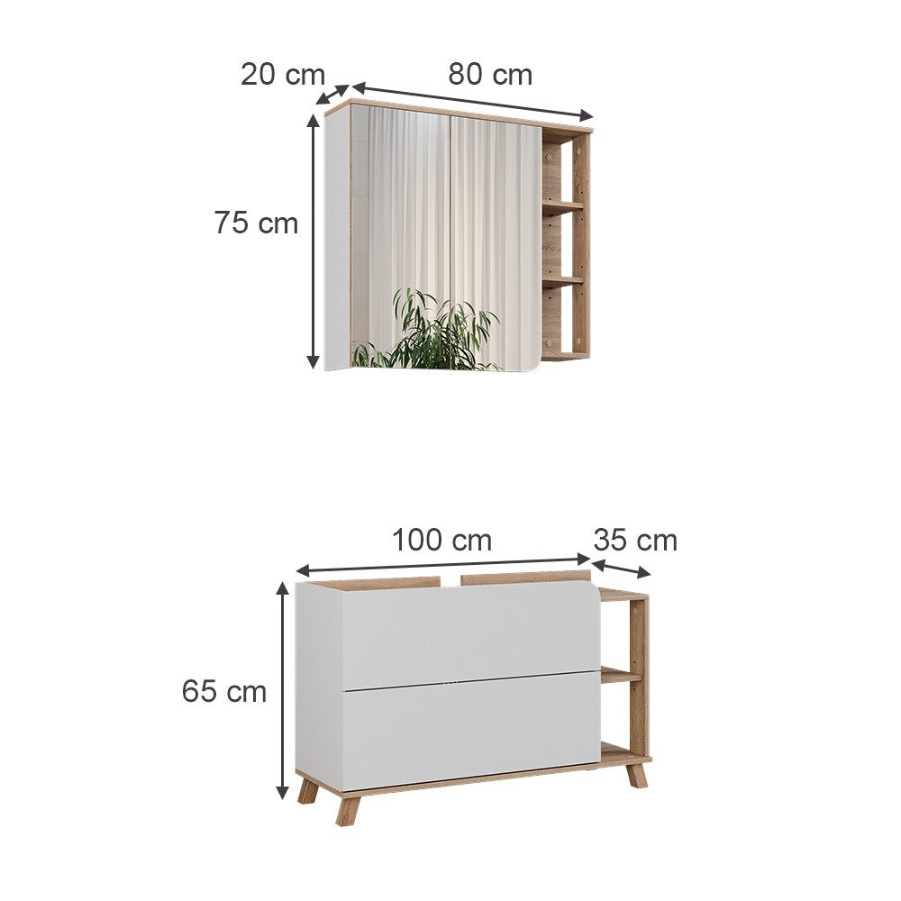 Vicco Badmöbel-Set Karen, Sonoma/Weiß, 2 Teile, (2-St., 2er Set) günstig online kaufen