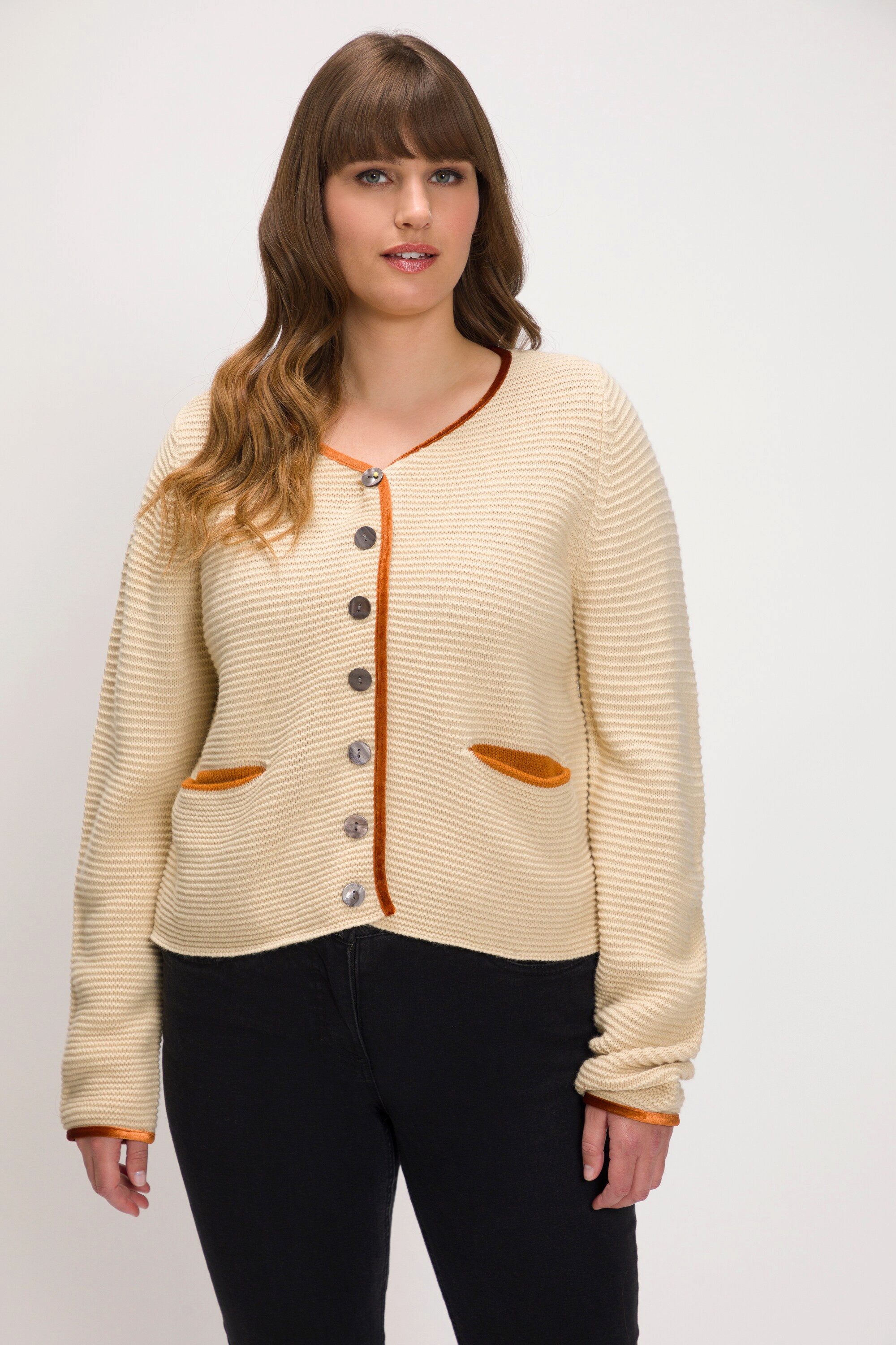Ulla Popken Strickjacke Strickjacke Rundhalsausschnitt Langarm