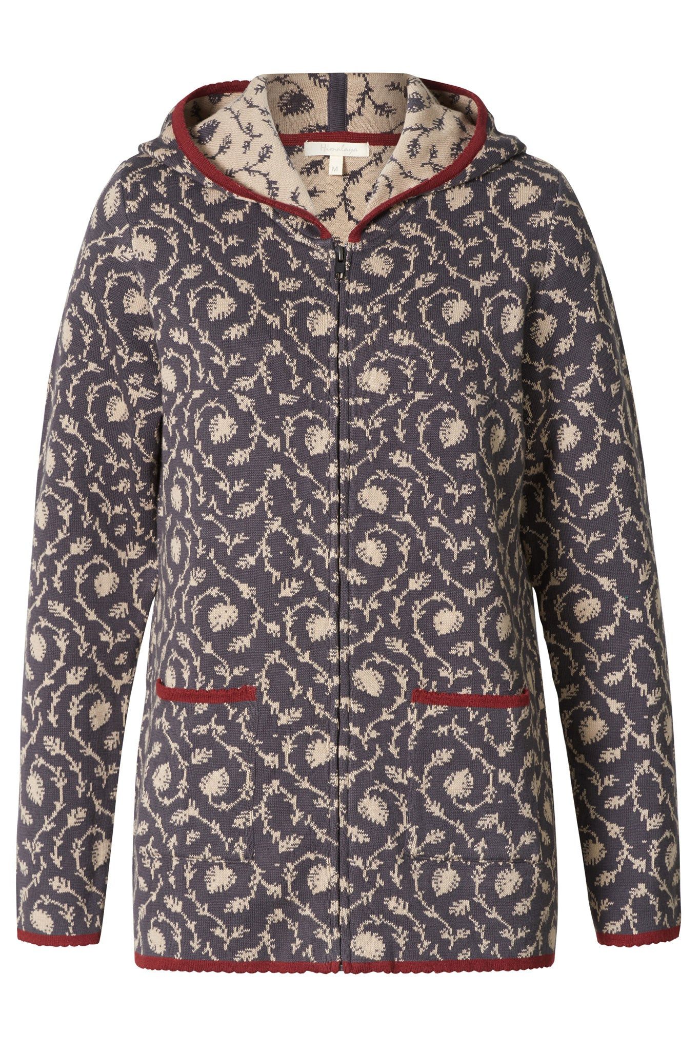 Himalaya Clothing Kapuzenstrickjacke Weiche Damen Kapuzenjacke aus Bio-Baumwolle im Jacquard-Strick Elegante Strickjacke mit praktischen Details