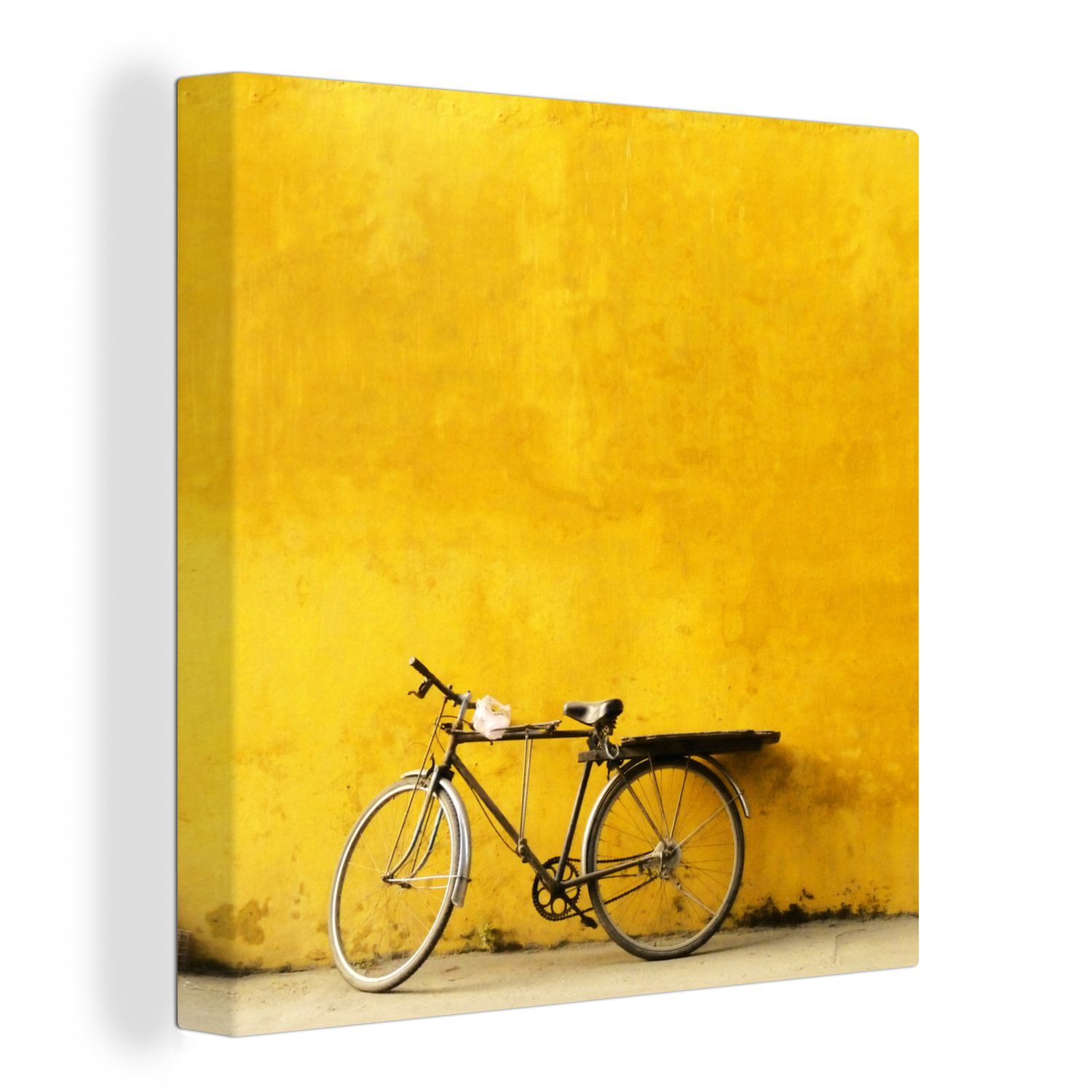 OneMillionCanvasses® Leinwandbild Fahrrad - Schwarz - Gelb, (1 St), Leinwand Bilder für Wohnzimmer Schlafzimmer