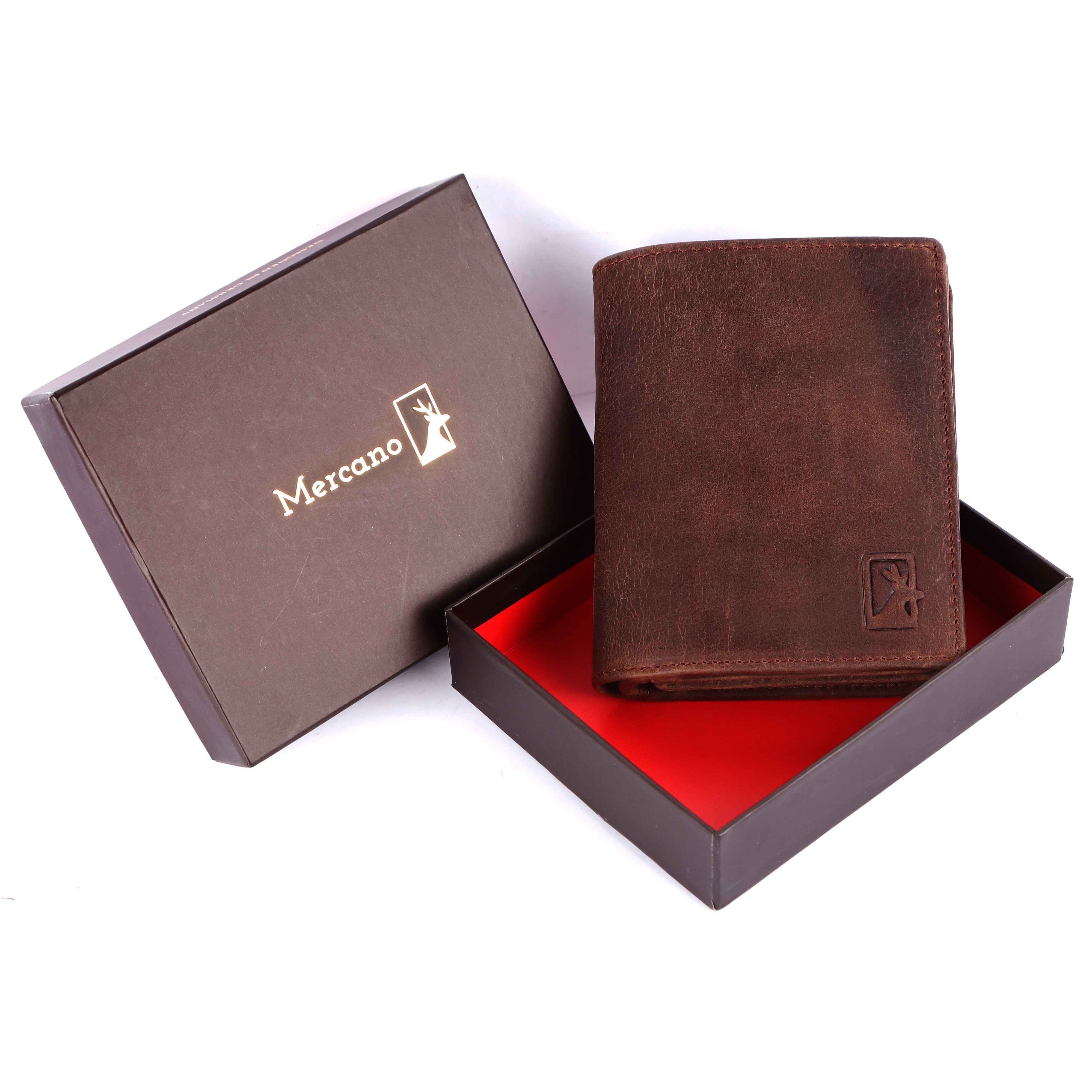 Mercano Geldbörse für Herren, aus 100% Vintage Leder, integrierter RFID-Schutz & inkl. Geschenkbox Dunkelbraun