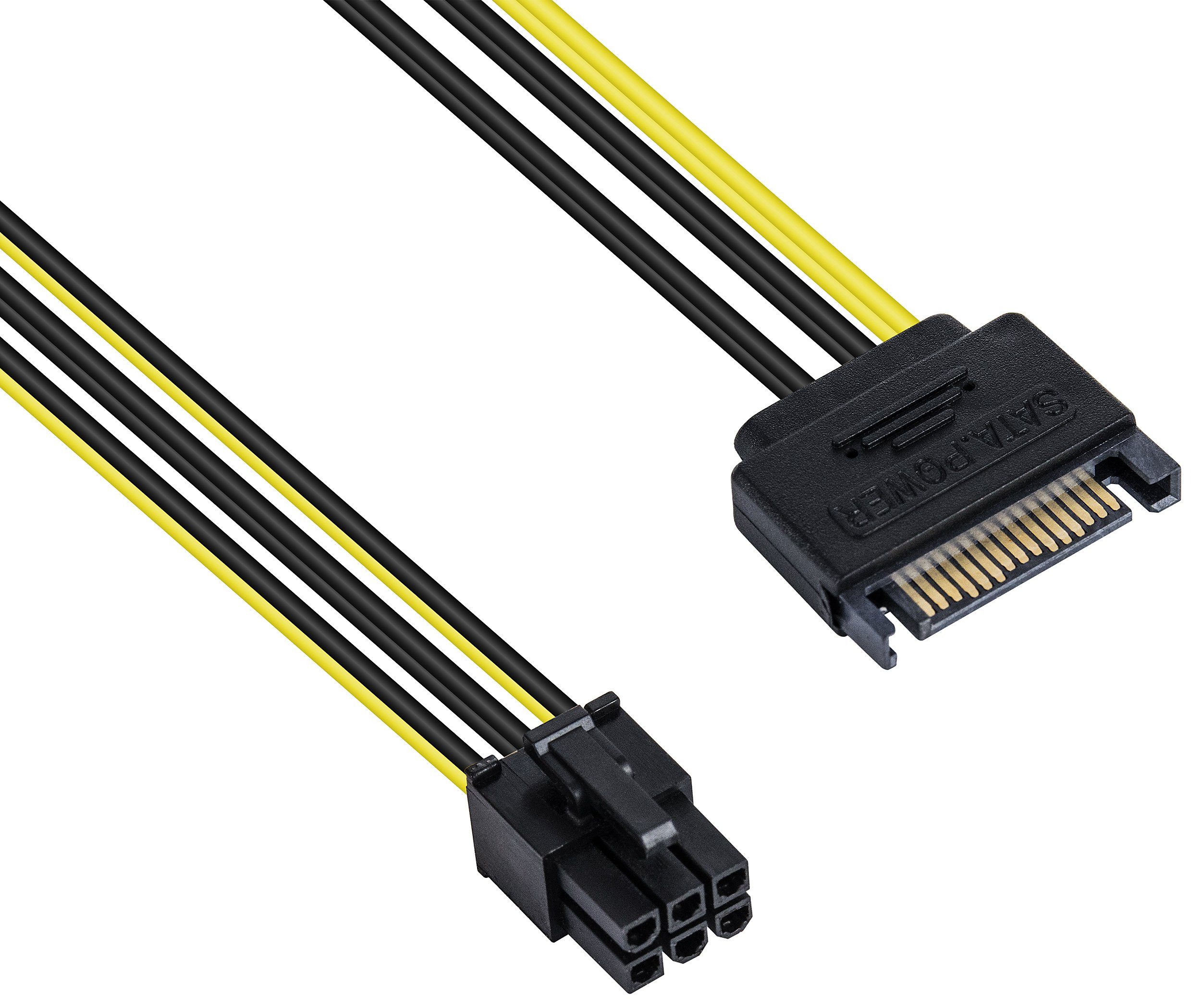 Poppstar Grafikkarten-Kabel, PCIe 6 Pin Stecker, 15 Pin SATA Buchse (20 cm), Einfaches Verbinden von Grafikkarte und Stromversorgung