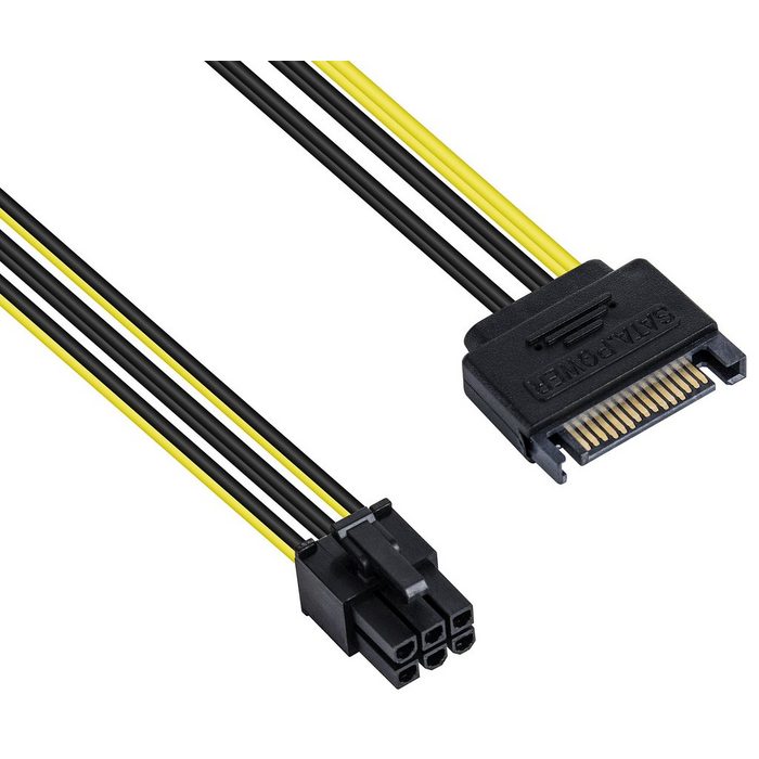 Poppstar Adapter PCIe 6 Pin Stecker zu 15 Pin SATA Buchse 20 cm 20 cm PCI-Express Grafikkarten-Stromkabel (15-pol Sata Stromstecker (w) auf PCIe 6-polig (m) Adapter für Stromversorgung (PCI-e Netzteilstromkabel)