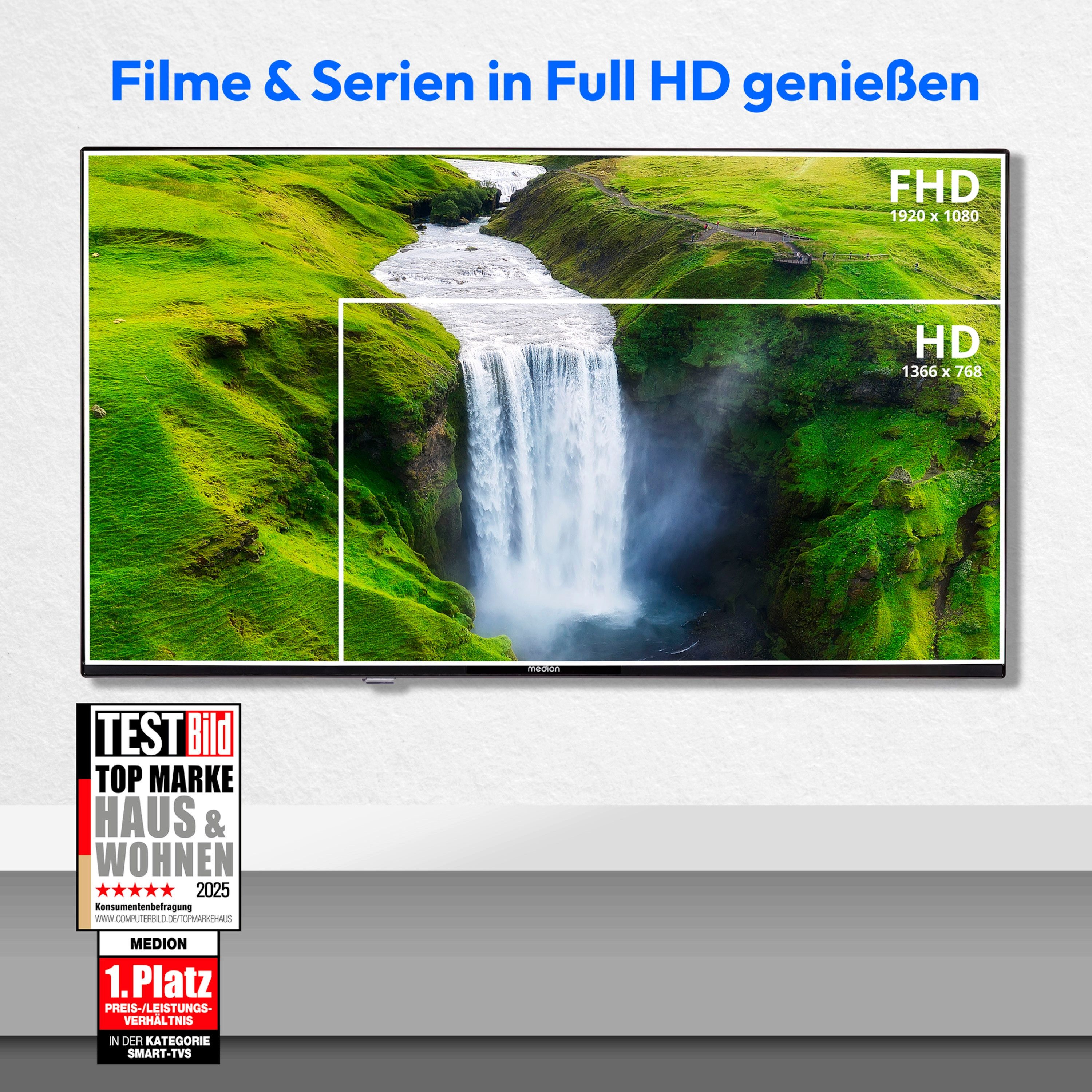 Medion® MD840100 LCD-LED Fernseher (100.3 cm/40 Zoll, 1080p Full HD, Smart-TV, Full-HD Display 60Hz, P8402500)