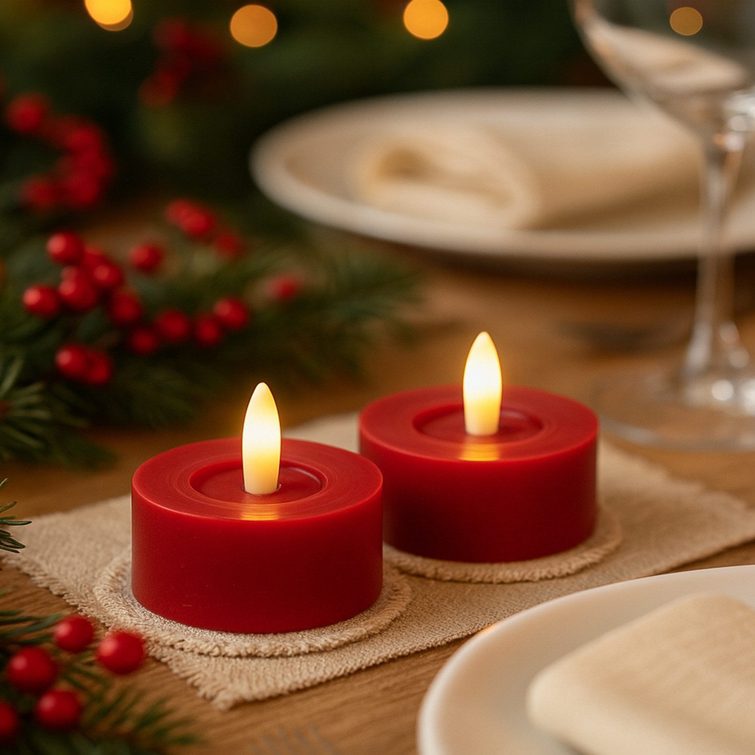 Adilina LED-Kerze LED Maxi Teelichter Lina Rustik Optik Echtwachs D: 7cm ro günstig online kaufen