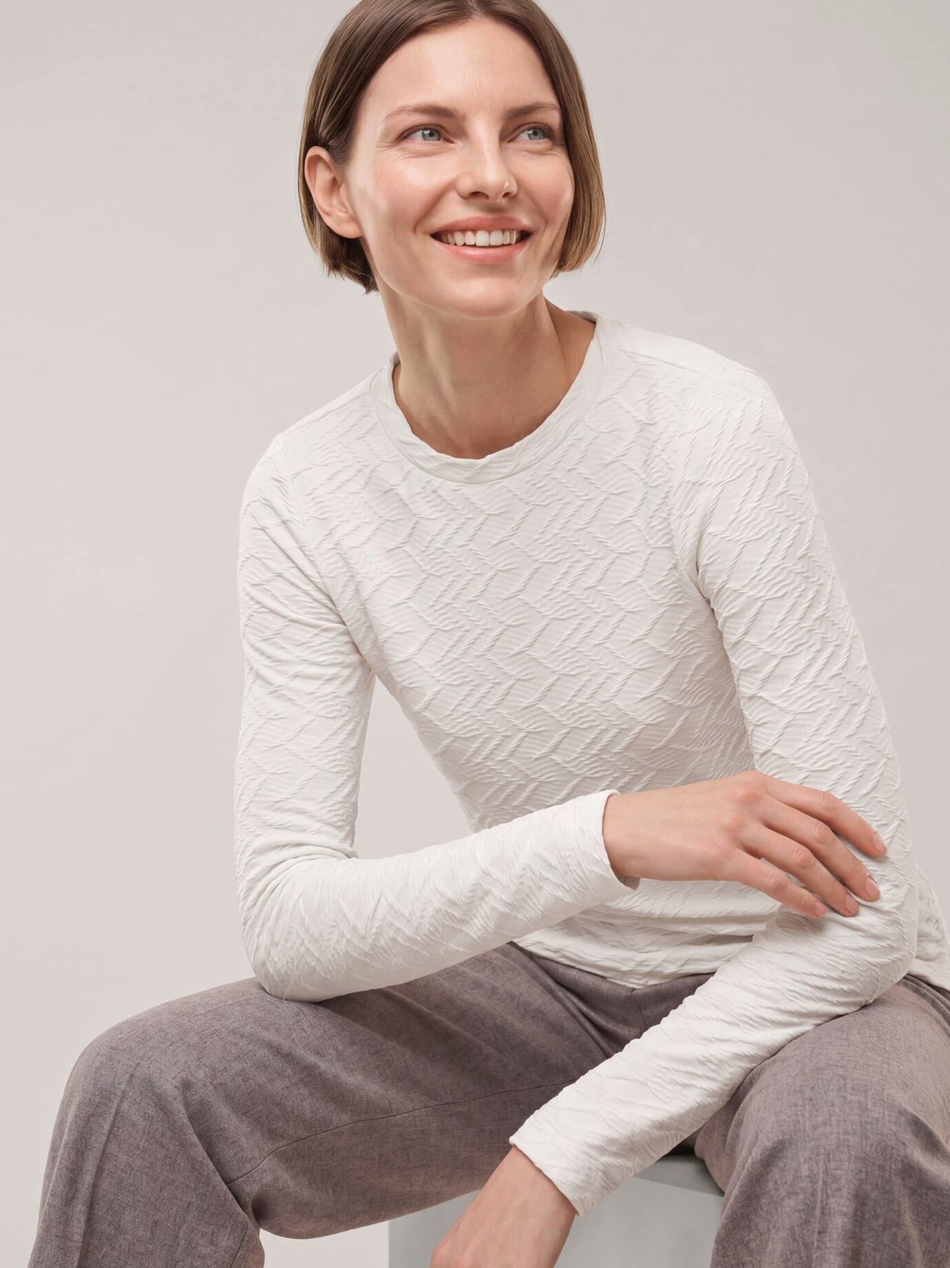 Walbusch T-Shirt Damen Shirt mit Struktur Rundhals Langarm, pflegeleicht