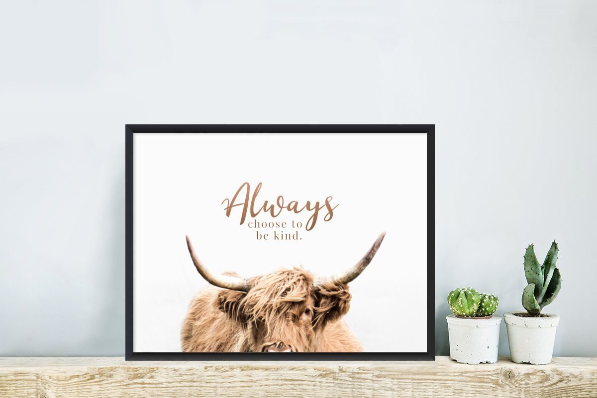 Bilderrahmen Kunstdruck, Zitate Schottischer St), Highlander Poster, Gerahmtes Tier, Schwarzem mit - (1 - Poster MuchoWow Rahmen,