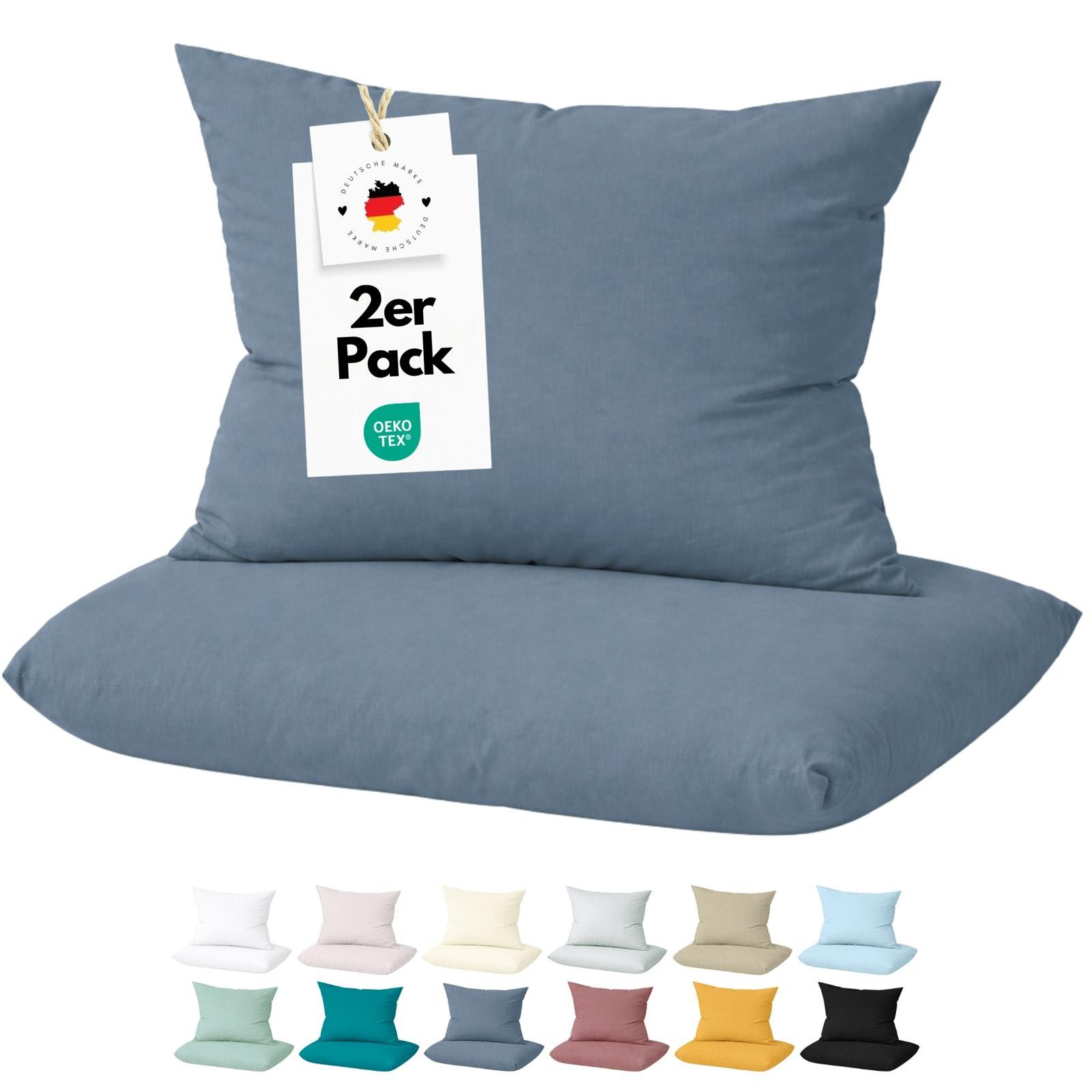Carpe Sonno Kissenbezug 40 x 40 / 40 x 80 / 80 x 80 Kopfkissenbezug Kissenhülle Kissenbezug, (2 Stück), OEKO-TEX® - Mako Satin 100% Baumwolle - 2er Set 80x80 cm Blau