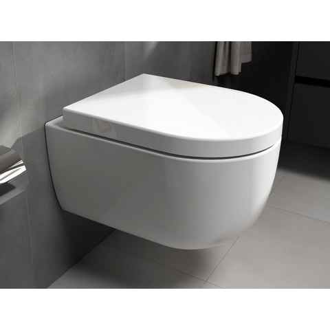 Aqua Bagno Tiefspül-WC Aqua Bagno ALPHA spülrandloses Design Hänge WC Spülrandlos Toilette