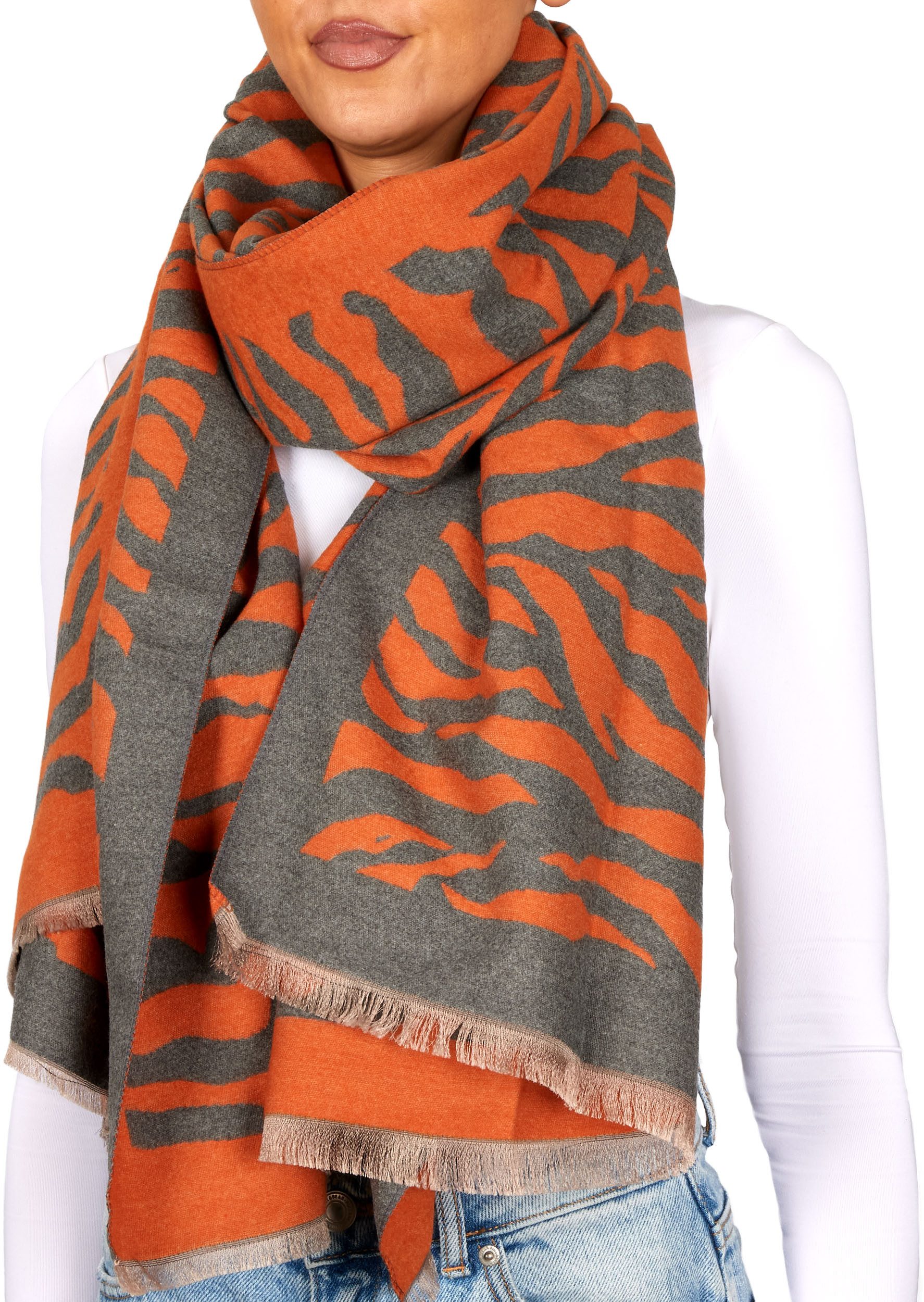 Schal Cashmirillo Damenschal mit Zebra Muster - 70 x 200 cm - Warm