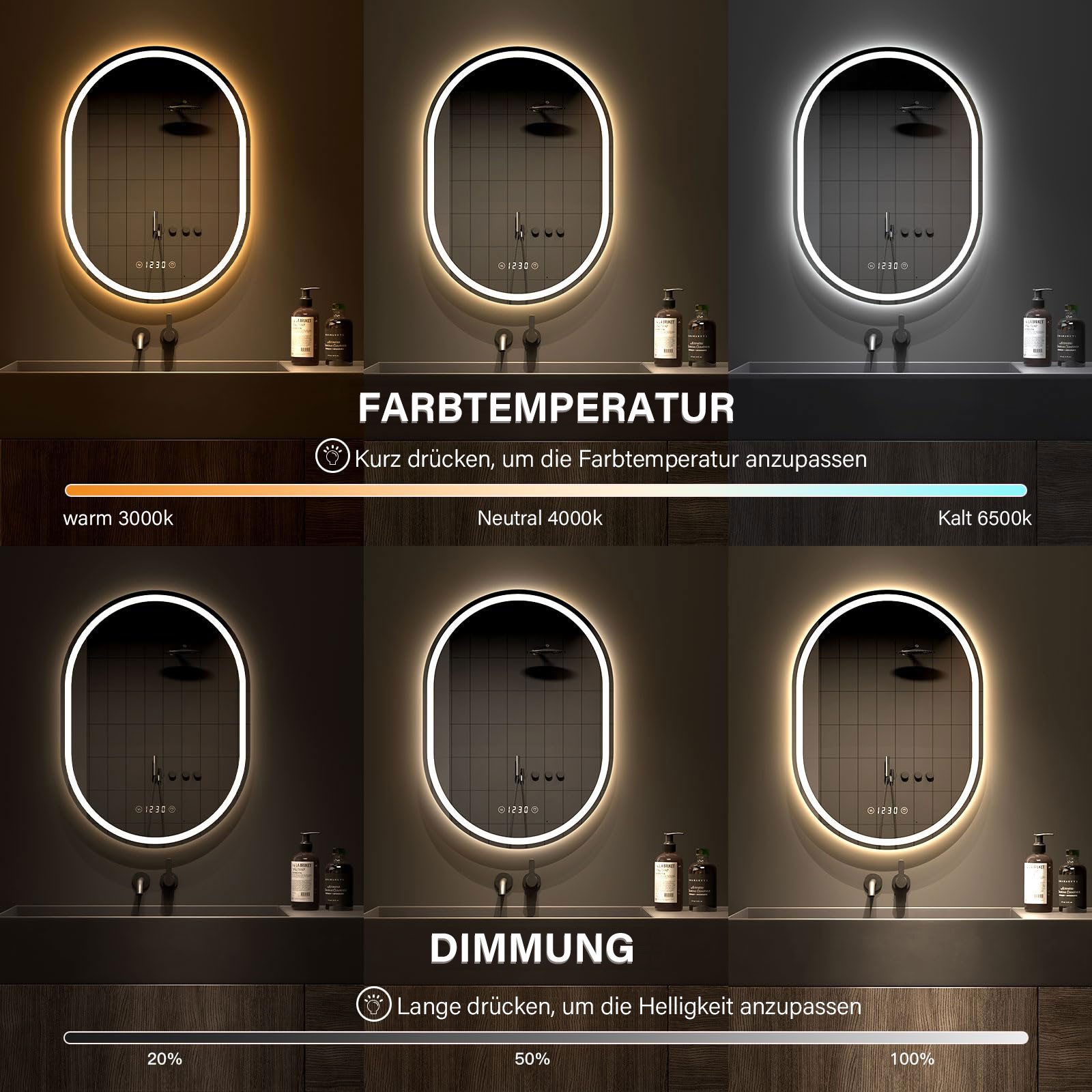 Dripex Badspiegel LED Oval Badezimmerspiegel mit Bluetooth-Lautsprecher / m günstig online kaufen