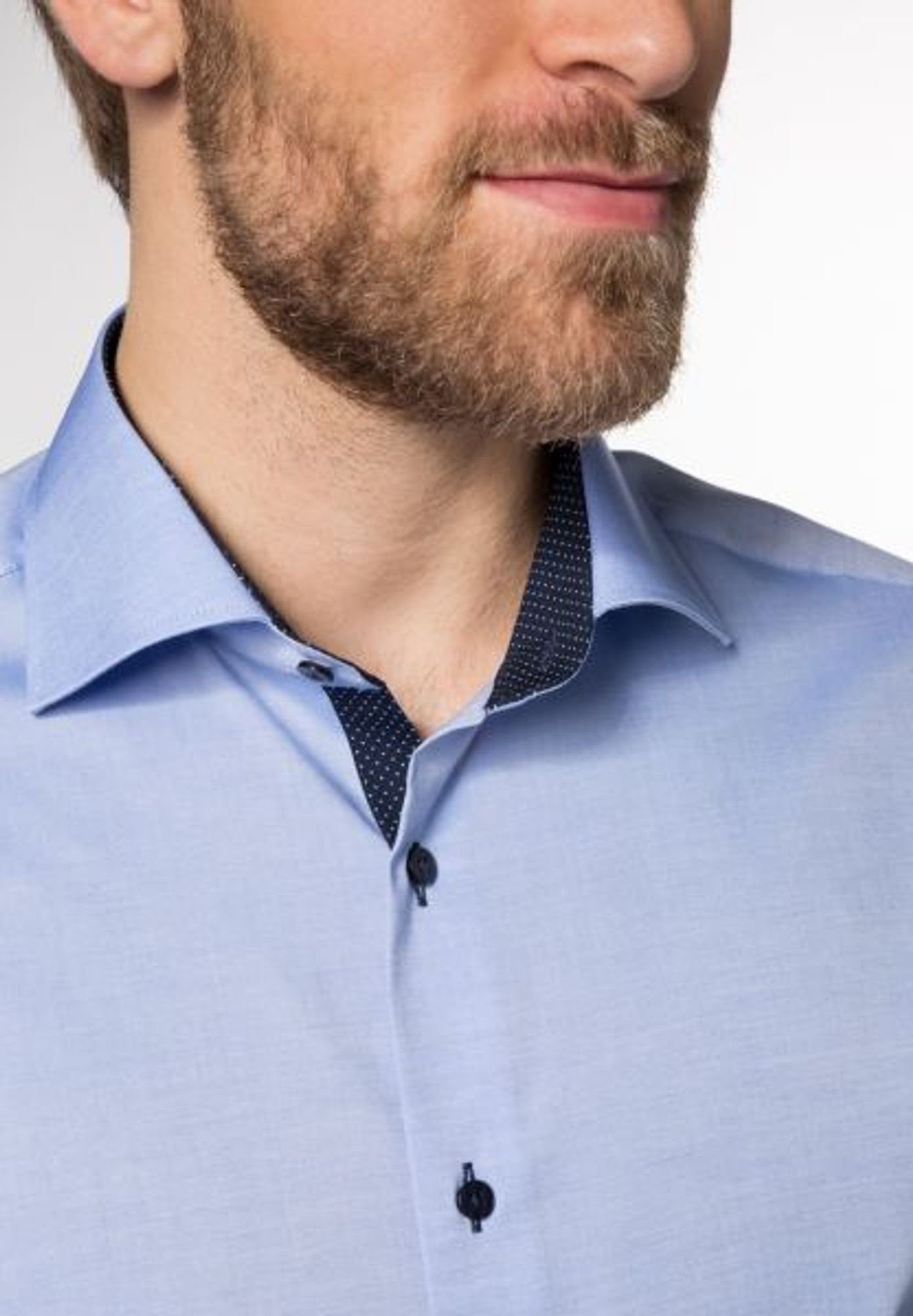 Einfarbig Langarmhemd Fit (12) Eterna Modern Mittelblau