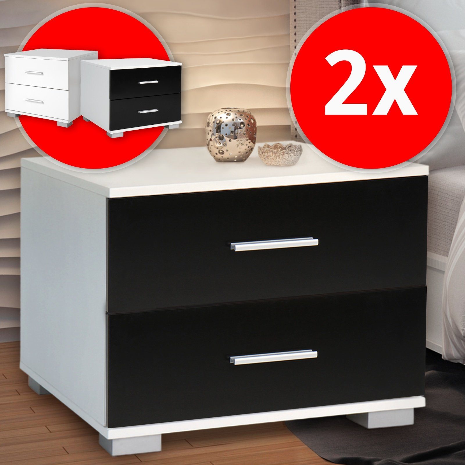 VENDOMNIA Nachttisch Nachtschrank 2er Set - 40x40x35 cm (Farbwahl, Nachtkom günstig online kaufen