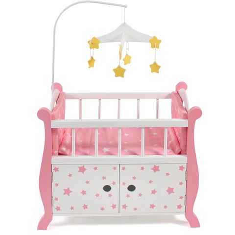 CHIC2000 Puppenbett Stars Pink, aus Holz mit Mobile