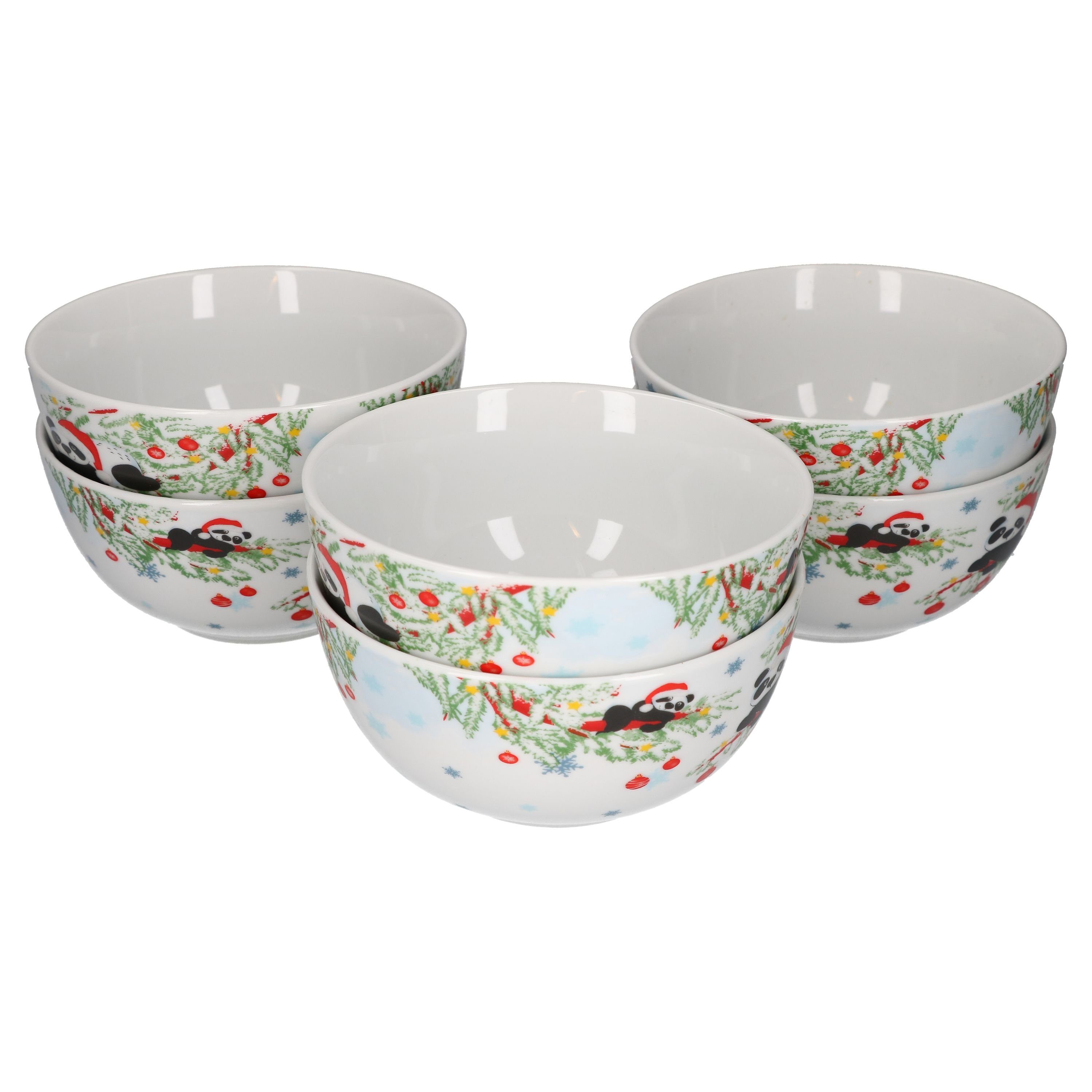 van Well Müslischale 6er Set Müslischale 14,5cm Weihnachtspanda Porzellan, Porzellan