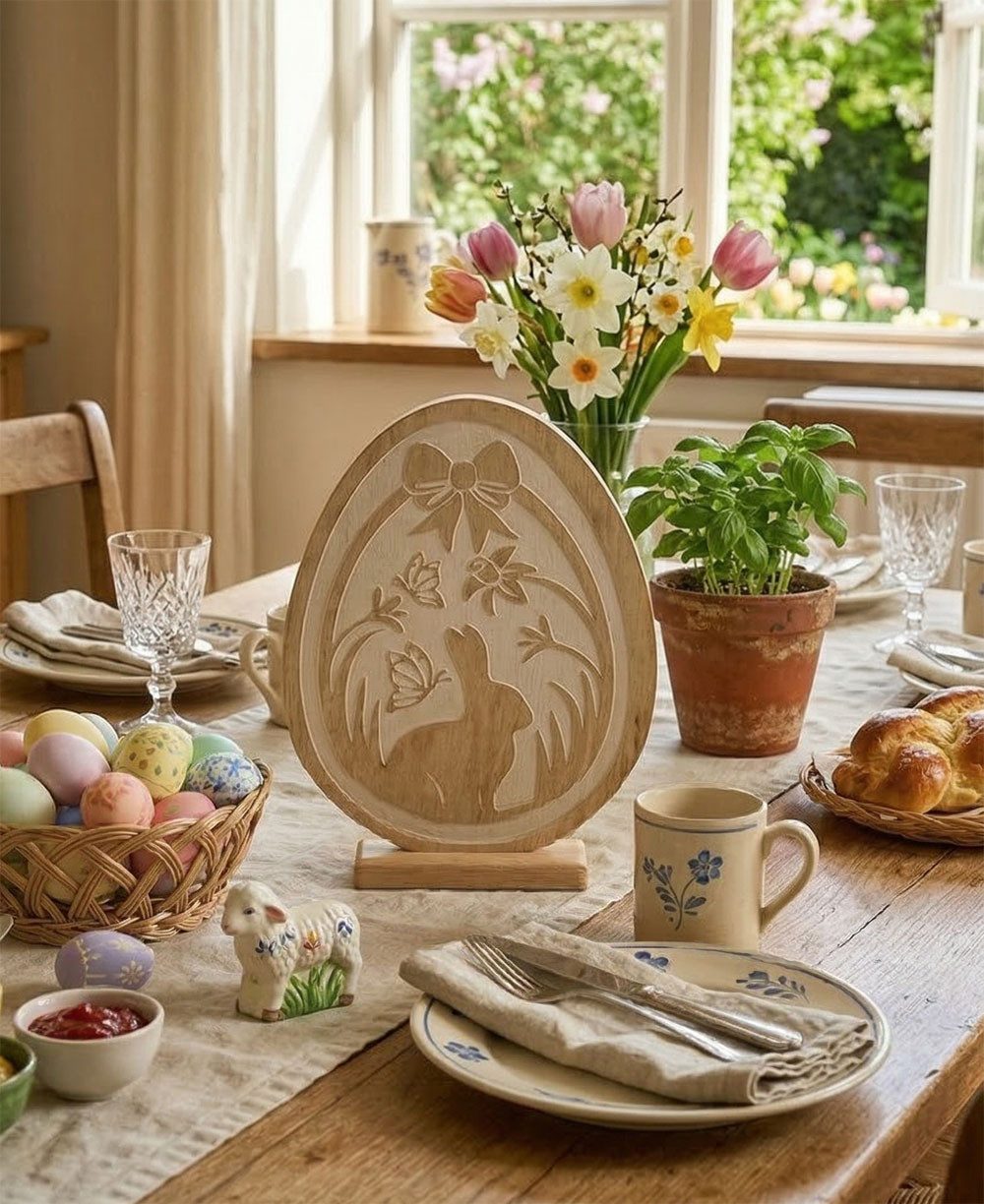 LB H&F Lilienburg Osterei Osterfigur Deko Ostern Frühling Frühjahr Ei Osterei XL groß (Vintage Hygge edel Design Frühlingsdeko Fensterbrett modern Osterschmuck natürlich Häschen Geschenk Idee Holzfigur Holzei Blumen Hauseingang Mutter, Frühjahrsdeko zum hinstellen aufstellen kaufen Objekt), Tischdeko Tischschmuck Fenster Geschenk Idee Eingang Tür innen Osterhase Dekofigur Hase Geschenkidee Osterhasen Osterfigur Hasenfigur, Wohnzimmer Eingang Eingangstüre Tischdekoration Shabby), Holz Osterhase Tisch Dekoration Osterdeko Figur Skulptur 2026