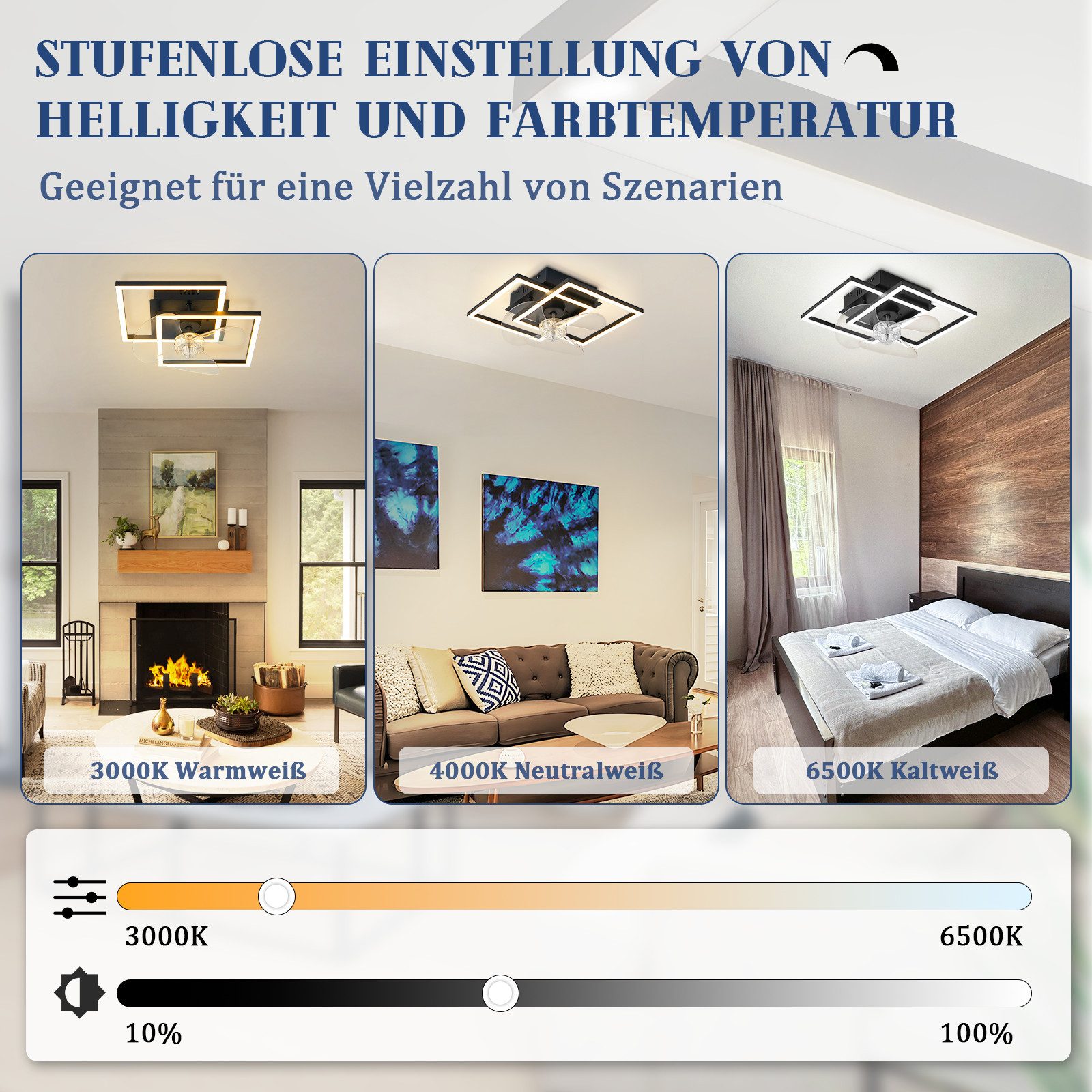 Nettlife Deckenventilator Beleuchtung dimmbar 6-Stufen Fernbedienung leiser Schwarz Modern, für Wohnzimmer Esszimmer Schlafzimmer Timer Nachtautomatik