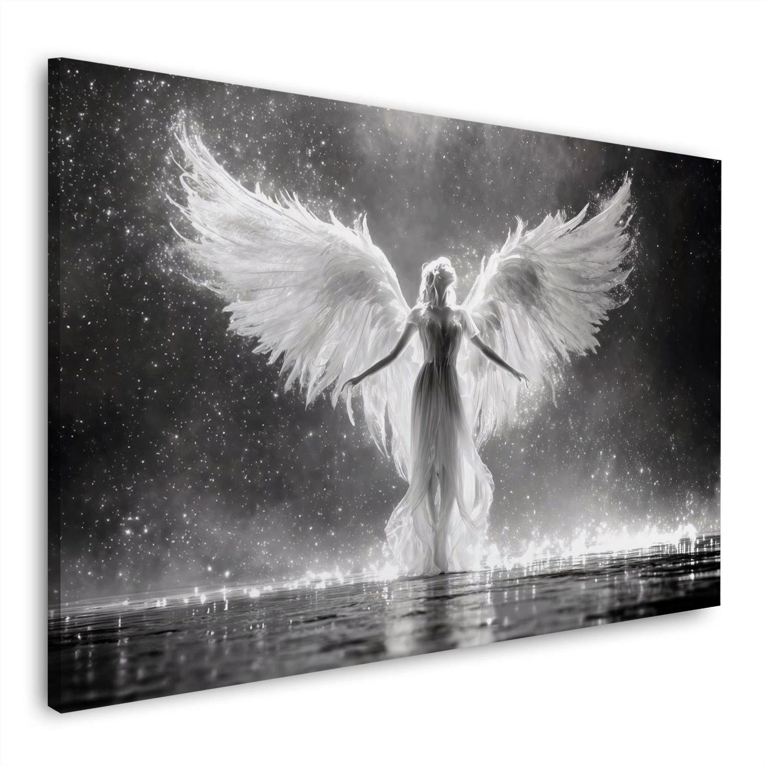 Artedinoi Leinwandbild Engel Flügel Licht schwarz weiß Wandbild Leinwandbild Kunstdruck XL De, Engel mit Flügeln, Schwarz-Weiß