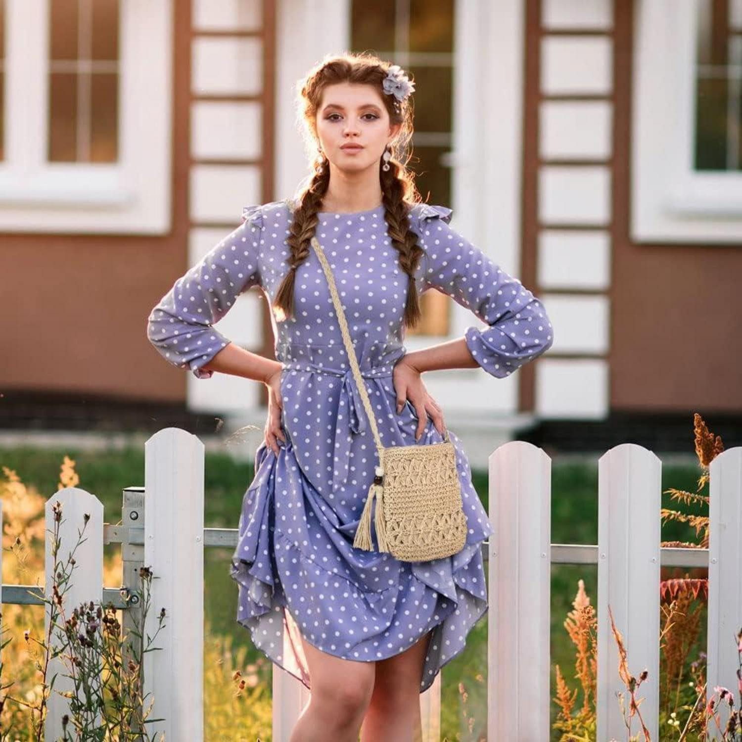 LuxusKollektion Strandtasche Strohtasche Damen Stroh Umhängetasche Vintage Strandtasche Quaste