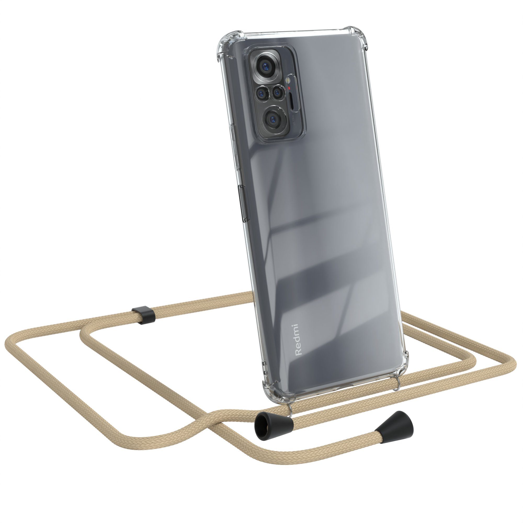 EAZY CASE Handykette Kette Clips Schwarz für Xiaomi Redmi Note 10 Pro 6,67 Zoll, Handykordel Umhängetasche für Handy Hülle durchsichtig Beige Taupe
