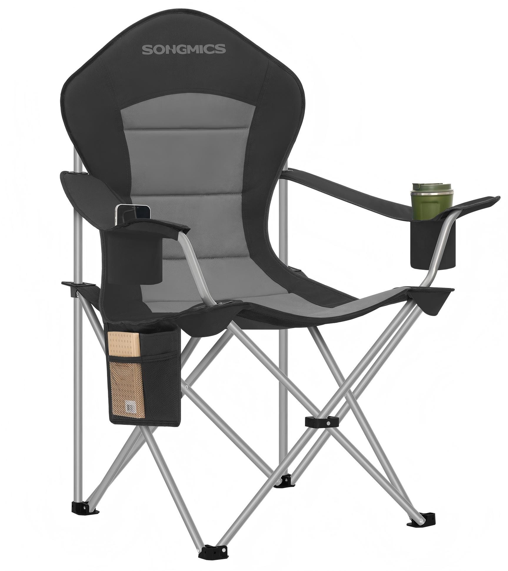 SONGMICS Campingstuhl, Faltbarer Outdoor-Stuhl, hohe Rückenlehne, Getränkehalter