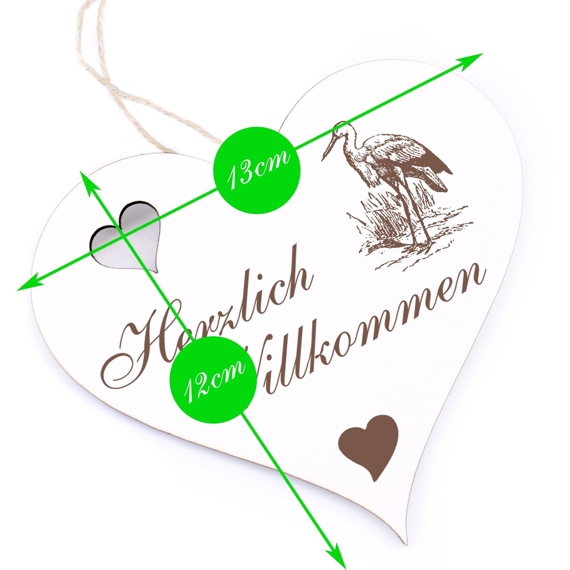 Dekolando Hängedekoration 13x12cm - Herzlich Willkommen - Storch