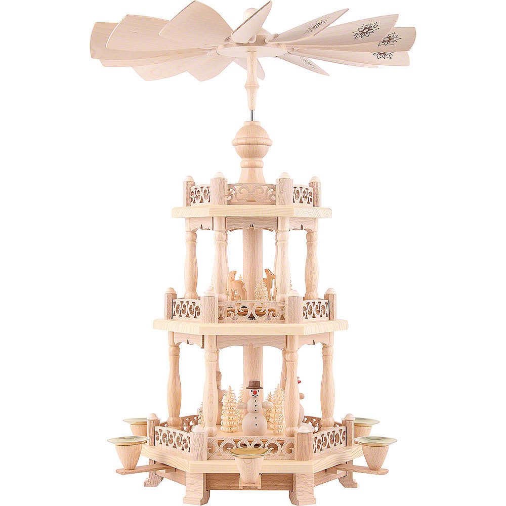 Erzgebirgische Volkskunst Richard Glässer GmbH Weihnachtspyramide 3-stöckige Pyramide Barockzaun und Schneemänner (47cm) von Richard Glä