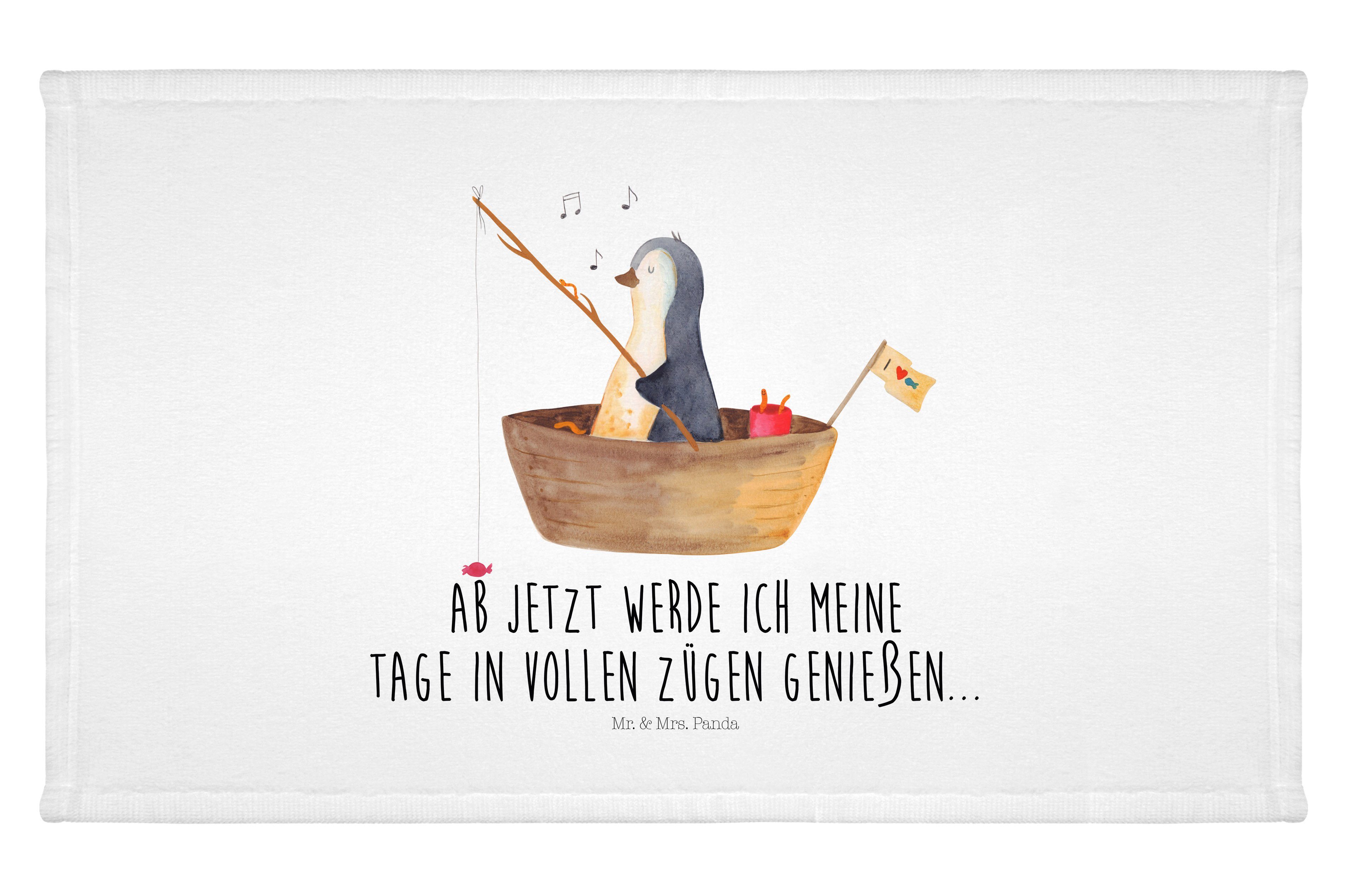 Mr. & Mrs. Panda Handtuch Pinguin Angelboot - Weiß - Geschenk, Sport Handtuch, Reisehandtuch, o, (1-St)