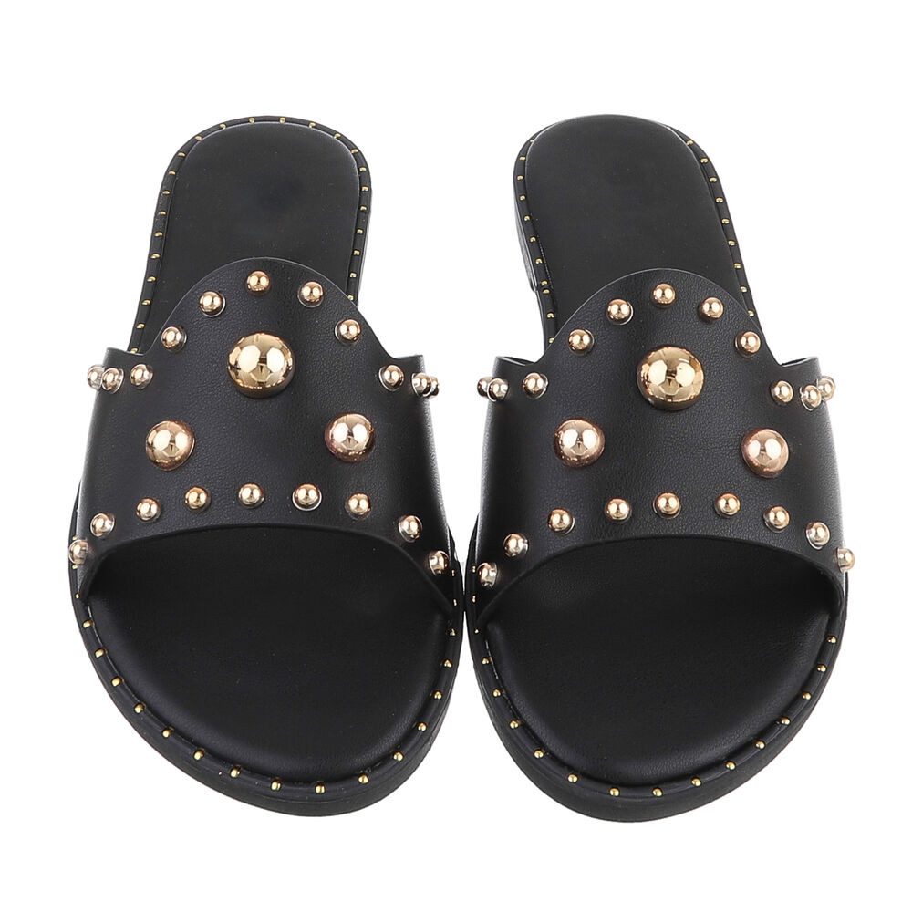 Ital-Design Modische Slides mit Glitzer-Details für Damen Pantolette (89542620) Blockabsatz Pantoletten in Schwarz – Bild 4 von 5