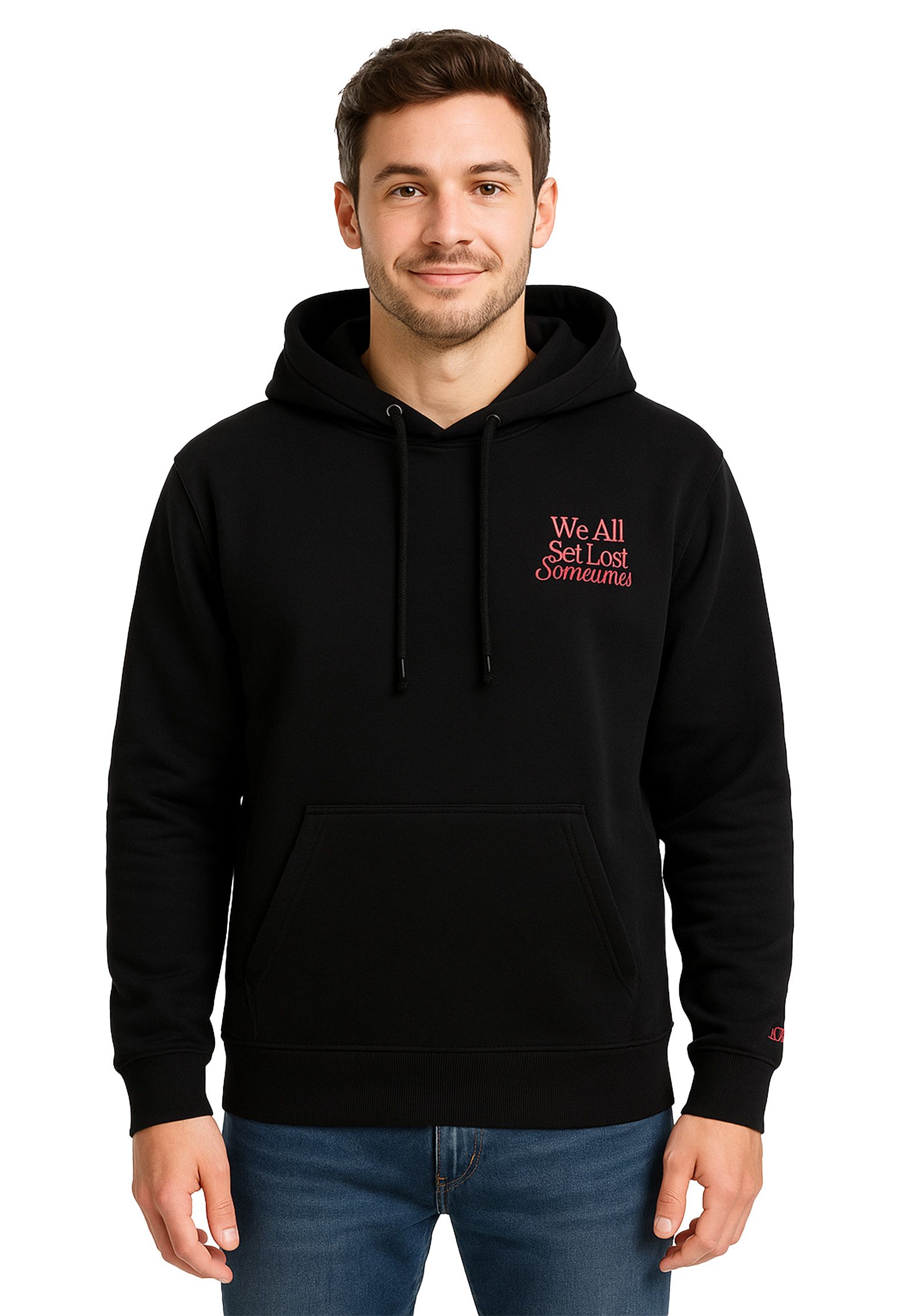 Eight2Nine Hoodie Mit Statement-Stickerei und Kängurutasche für Herren (1-tlg) Baumwolle Normal Fit Rundhals Langarm Spruch atmungsaktiv