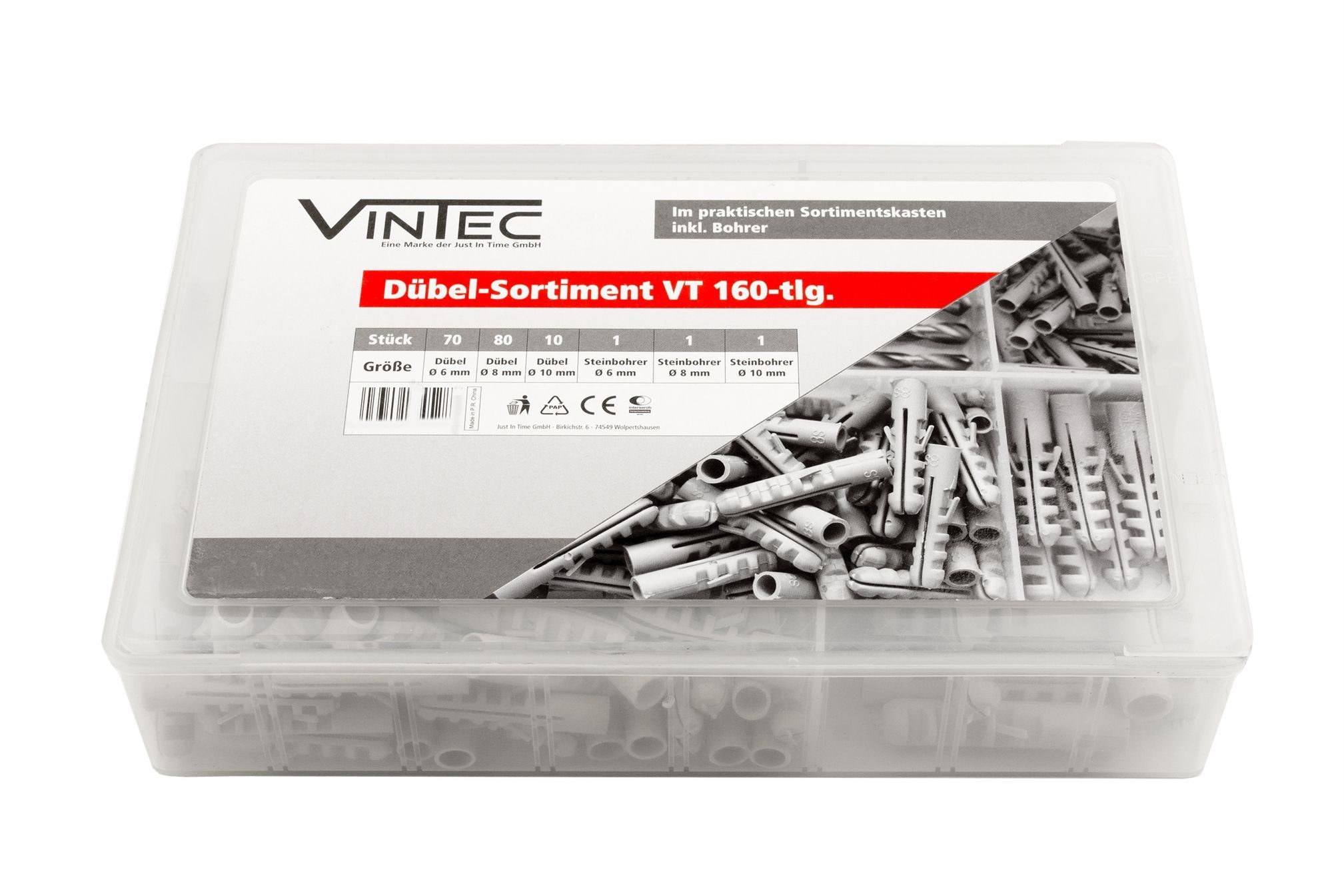 Vintec Universaldübel Vintec 160 Dübel + Betonbohrer 6,8,10mm Dübelsortiment Universaldübel, (160-tlg)