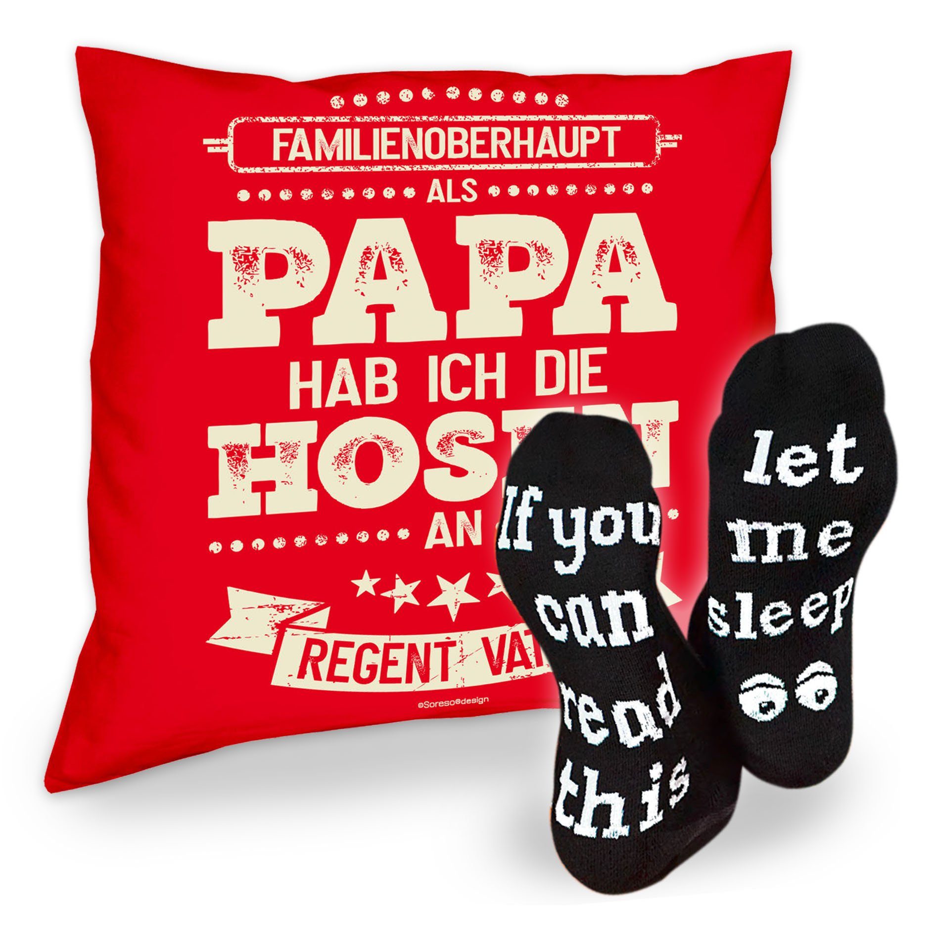 Als rot die Sleep, Kissen Geschenkidee Sprüche Socken hab Geschenke Soreso® Papa Dekokissen für Hosen Väter an & ich