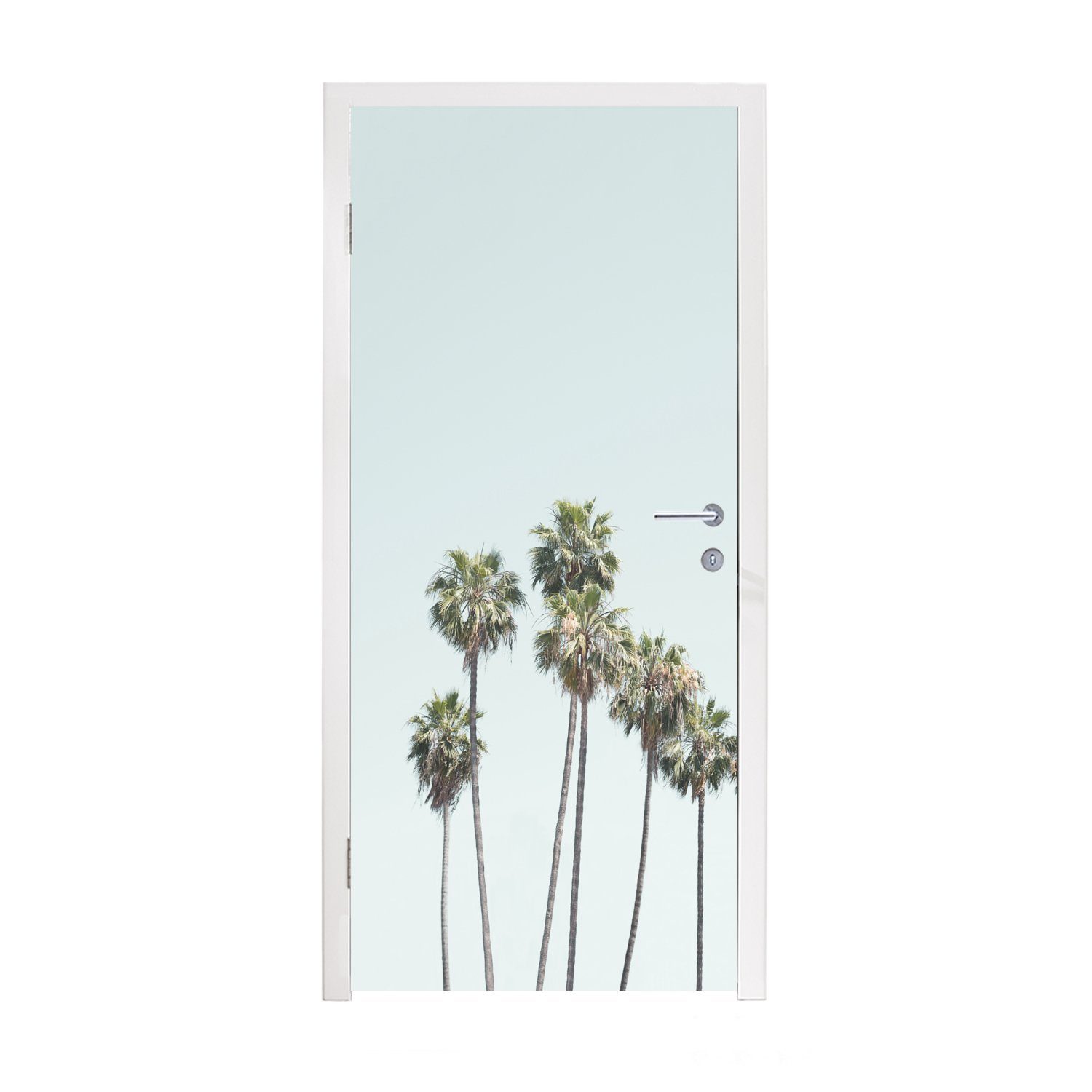 MuchoWow Türtapete Palmen - Fototapete (1 cm Grün Natur Tür, St), 75x205 Matt, für - - Blau, Türaufkleber, bedruckt