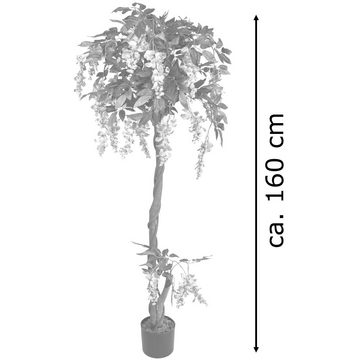 Kunstbaum Blauregen Wisteria Glyzinie Künstliche Pflanze mit Echtholz 160 cm, Decovego