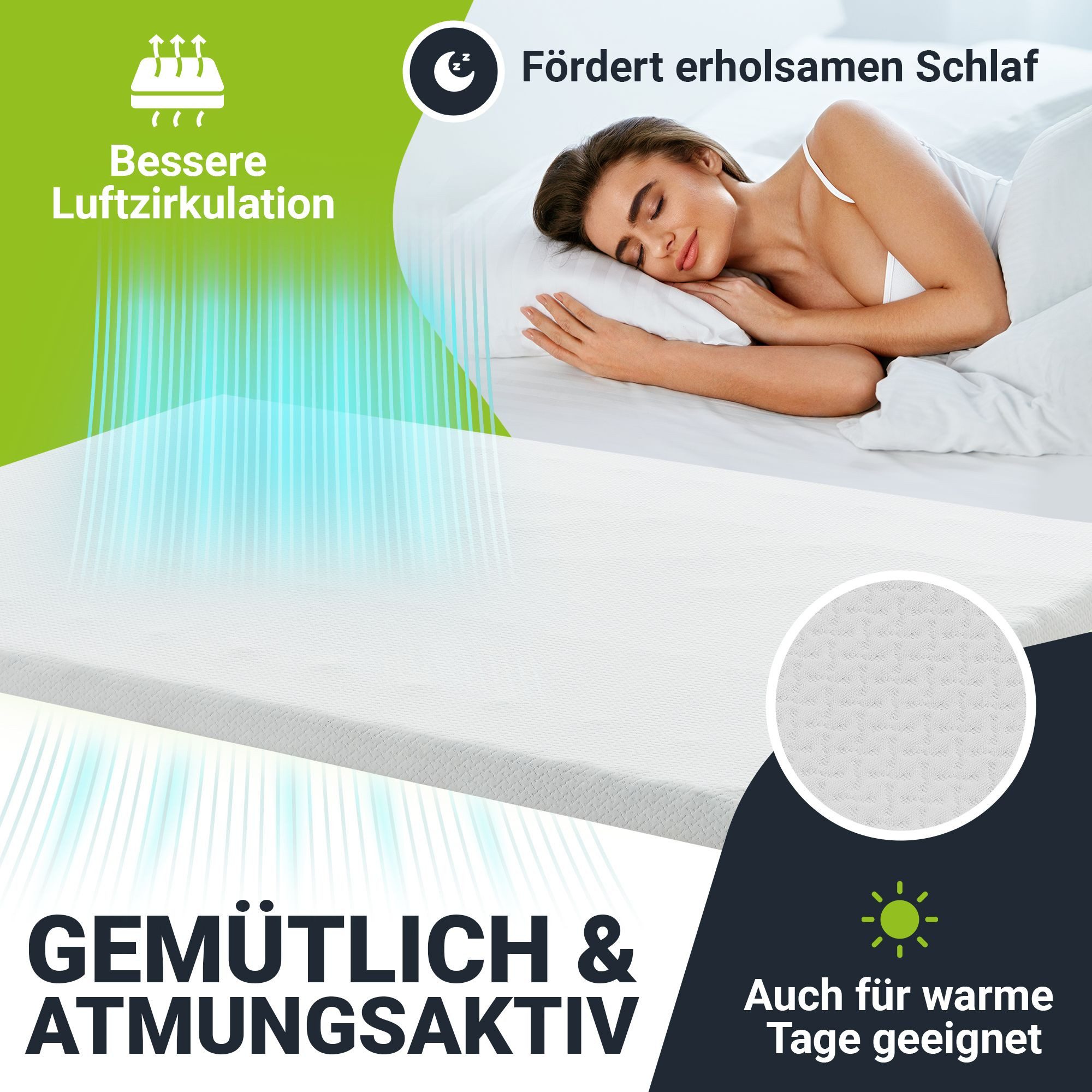 Juskys, Topper, 7 cm hoch, Memoryschaum, 90x200 cm, Memoryfoam, orthopädisch, atmungsaktiv, anpassungsfähig