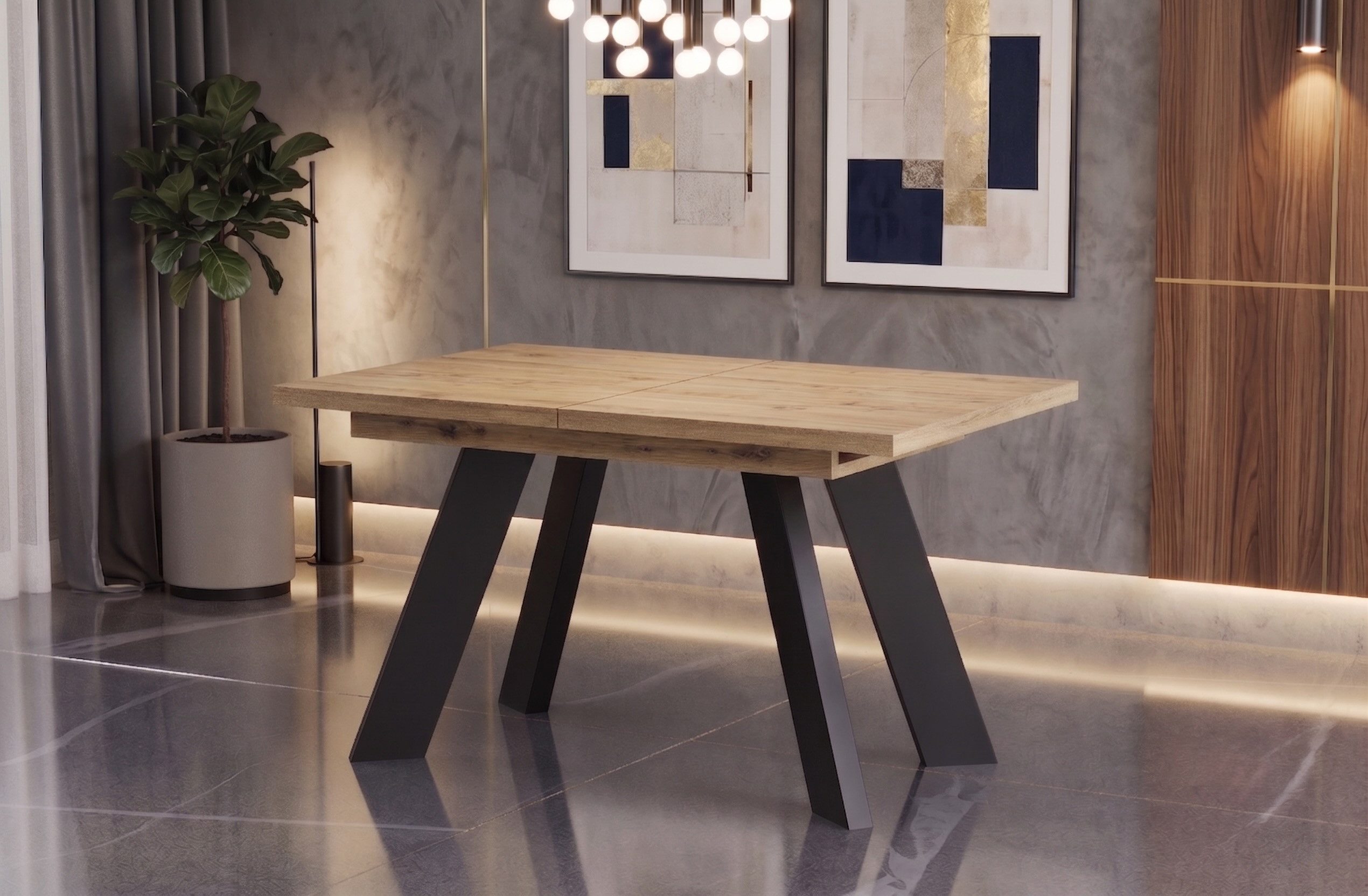 Endo-Moebel Esstisch Como Esstisch 130–210cm ausziehbar für 8 Personen, Tischbeine schwarz, Ausziehbar 130-210 cm (2x40 cm); Platte 36mm; 4 Beine; schwarz matt