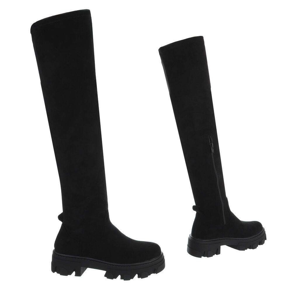 Ital-Design Damen Party & Clubwear Overkneestiefel Blockabsatz Overknees in Schwarz