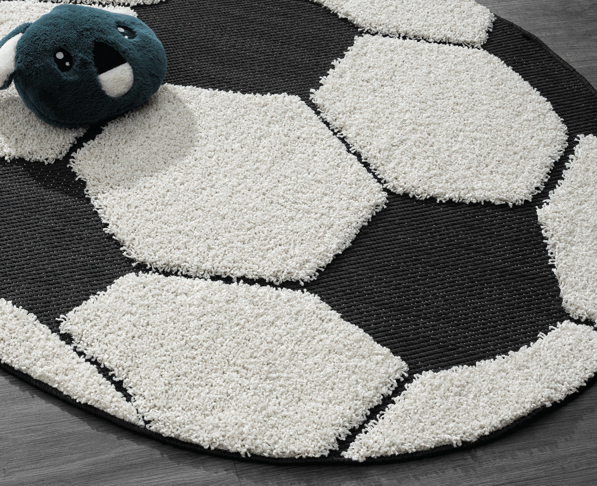 Hochflor Kinderteppich Rund Fußball und Basketball Design Teppich