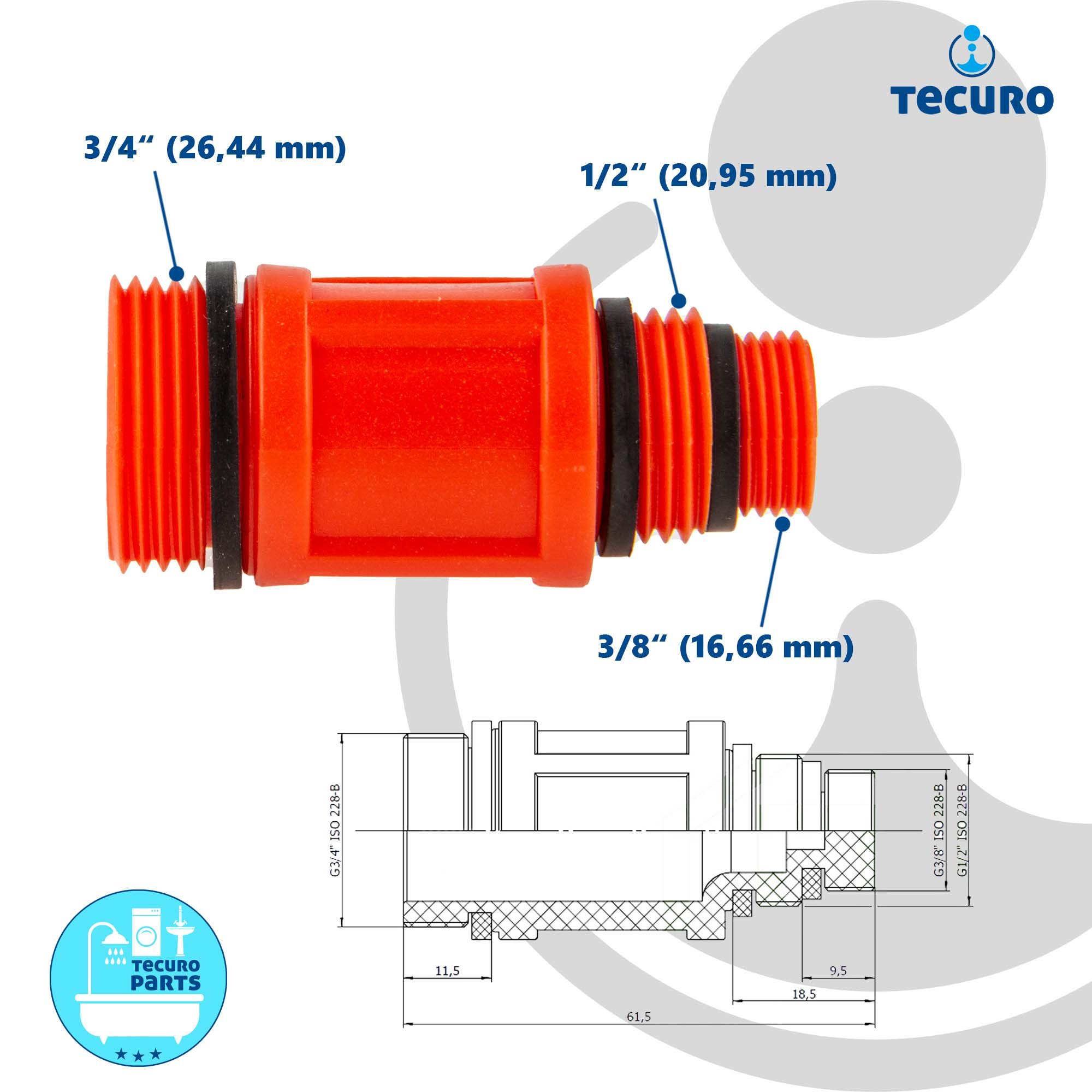 tecuro Gewindefitting Universal Baustopfen - Abdrückstopfen für 3/8 - 1/2 und 3/4 Zoll, rot