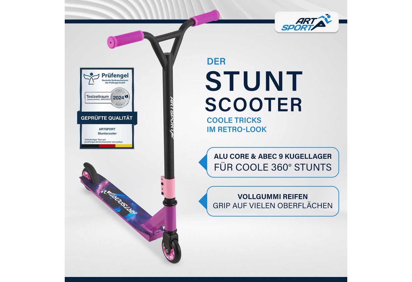 Thumbnail - ArtSport Stuntscooter Galactic Cruiser, Alu Core, 360°-Lenker mit TPR-Grips, stabil und leicht