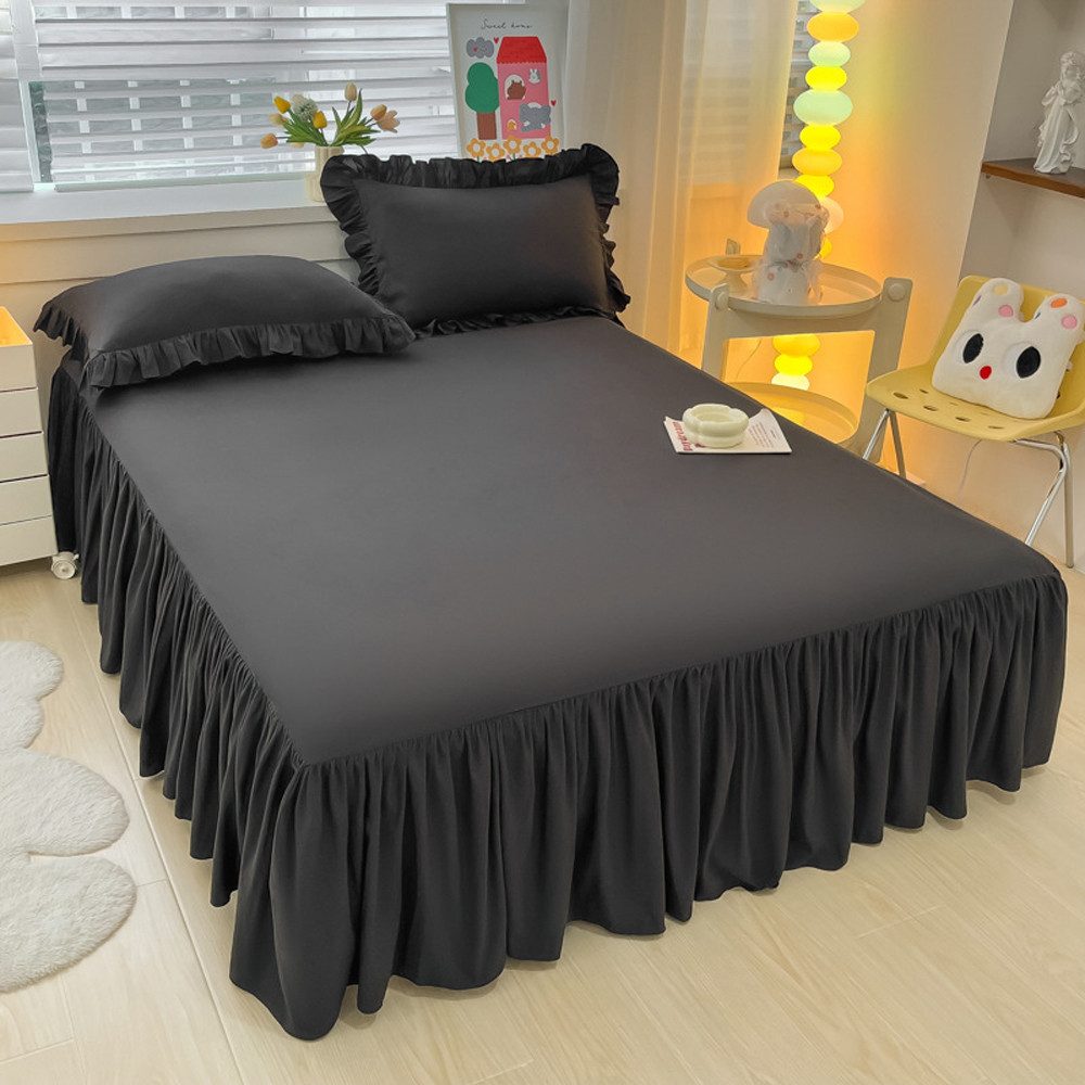Diwzbyn Bettwäsche Bettrock mit Rüschen, Elastische Bettumrandung 43 cm Höhe, 1 teilig, für Boxspringbett, Elastikband Bettrock, Pflegeleichter Bettsockel – Bild 2 von 5