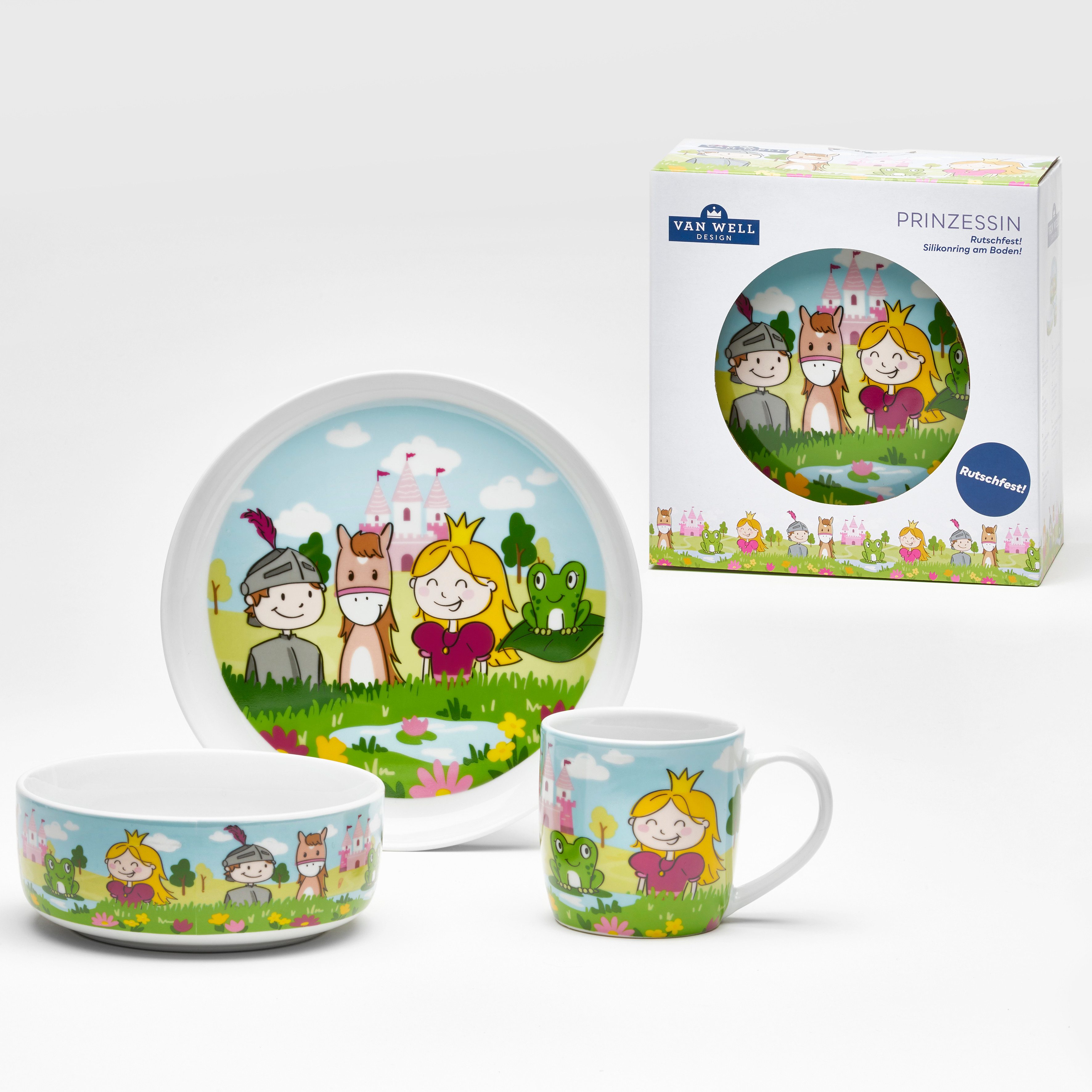 Kindergeschirr-Set Kinderset Prinzessin, 3-teilig, Geschirr-Set, Service